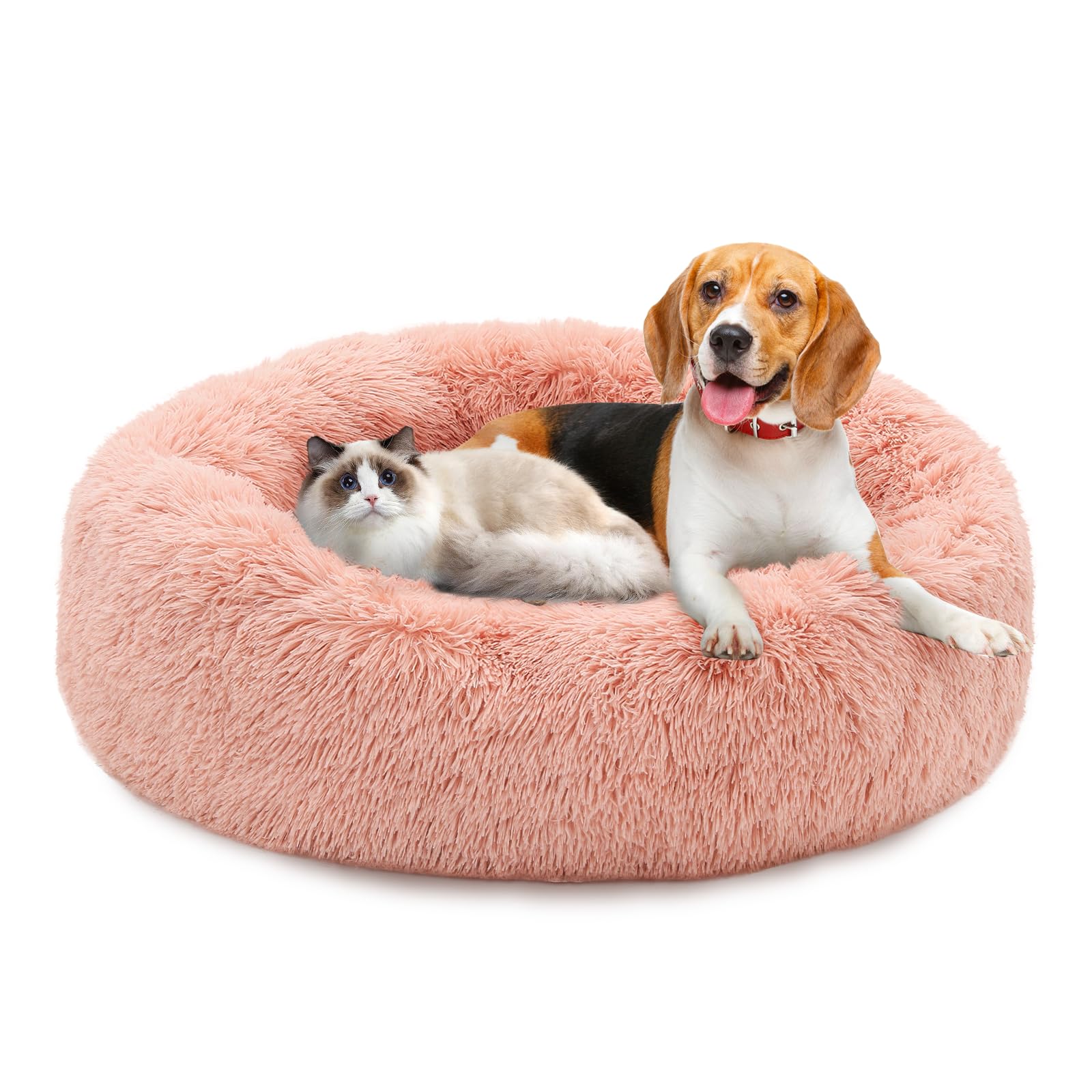 Magshion Long Plush Calming Dog Beds For Large Dogs, Comfy Cuddler Donut Cat Beds For Indoor Cats, Machine Washable & Non-Slip B