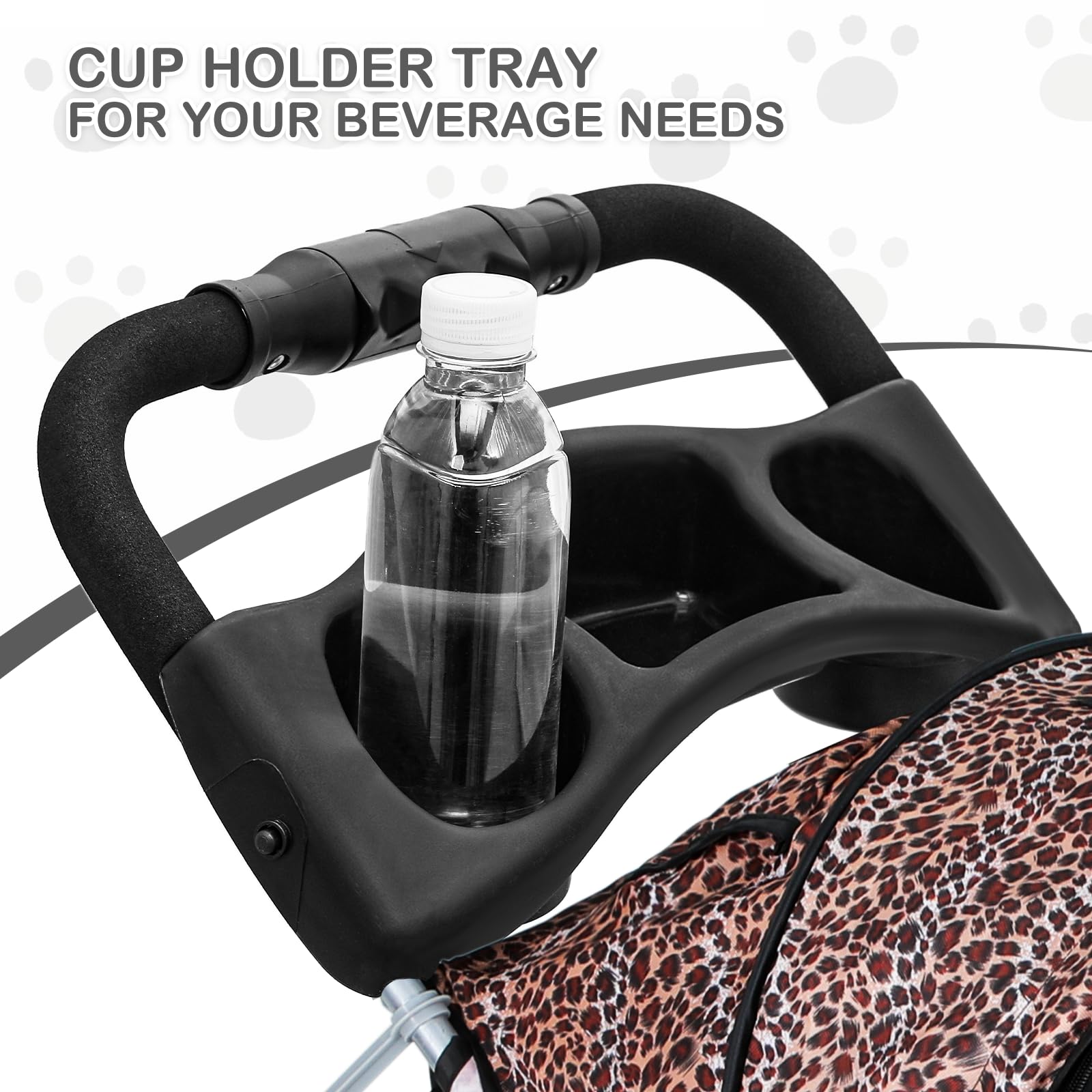 Monibloom 3 Wheels Pet Dog Cat Stroller For Small Medium Dogs Cats, Lightweight Foldable Jogger Stroller W/Storage Basket & Cup Holder, Leopard Print