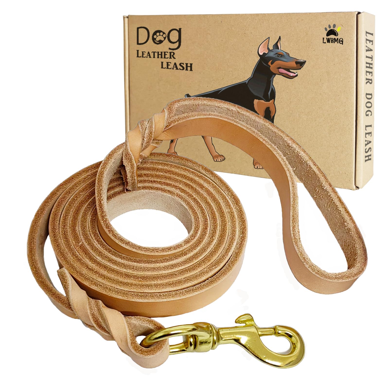Lwbmg Leather Dog Leash - 4Ft X 1/2 Inch Heavy Duty, Braided, Comfortable For Medium & Small Dogs - Tan