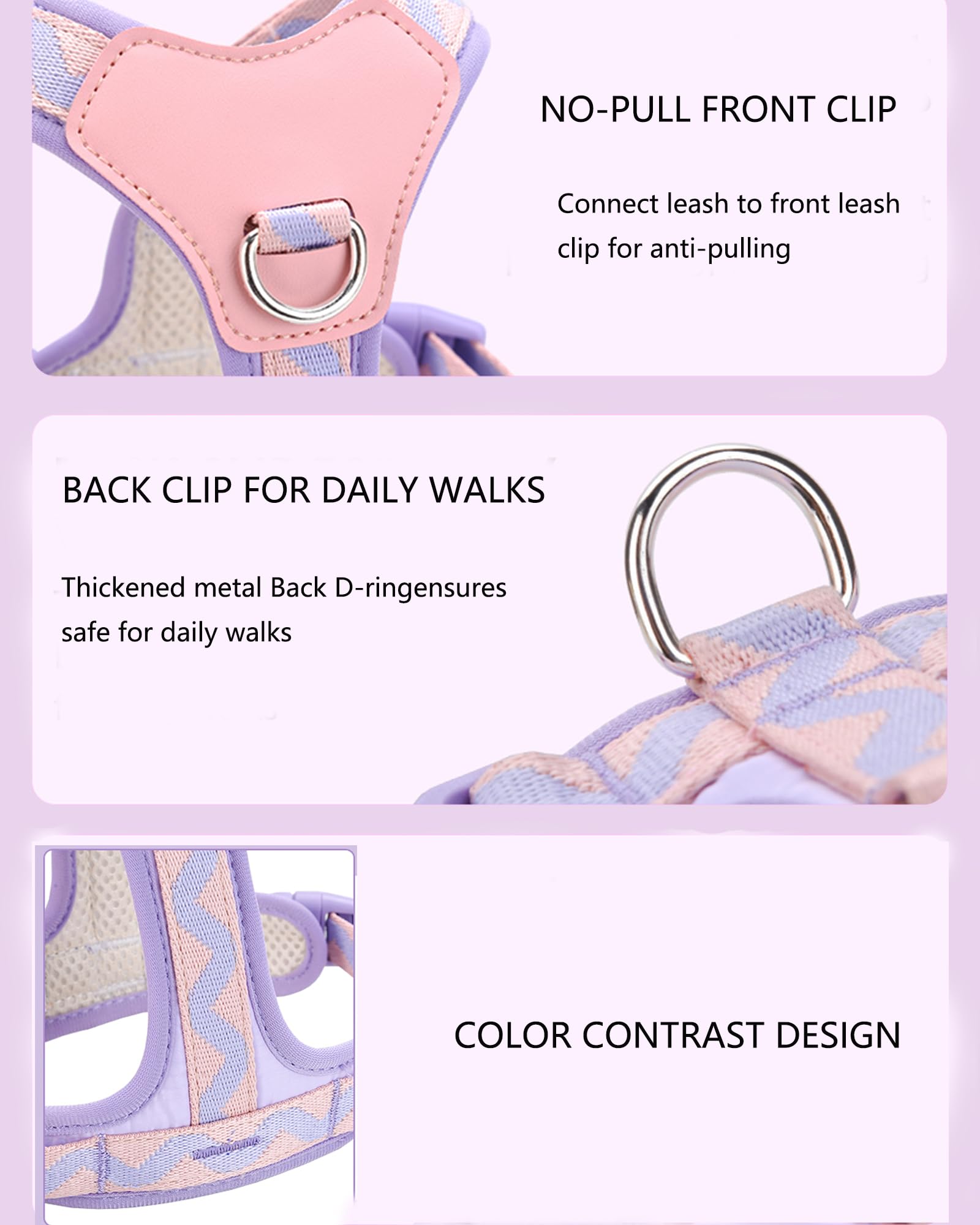 Purple Small Dog Harness For Small Dogs, No Pull Dog Harness With 2 Leash Clips, Puppy Harness, Dog Vest Harness (Purple, S)