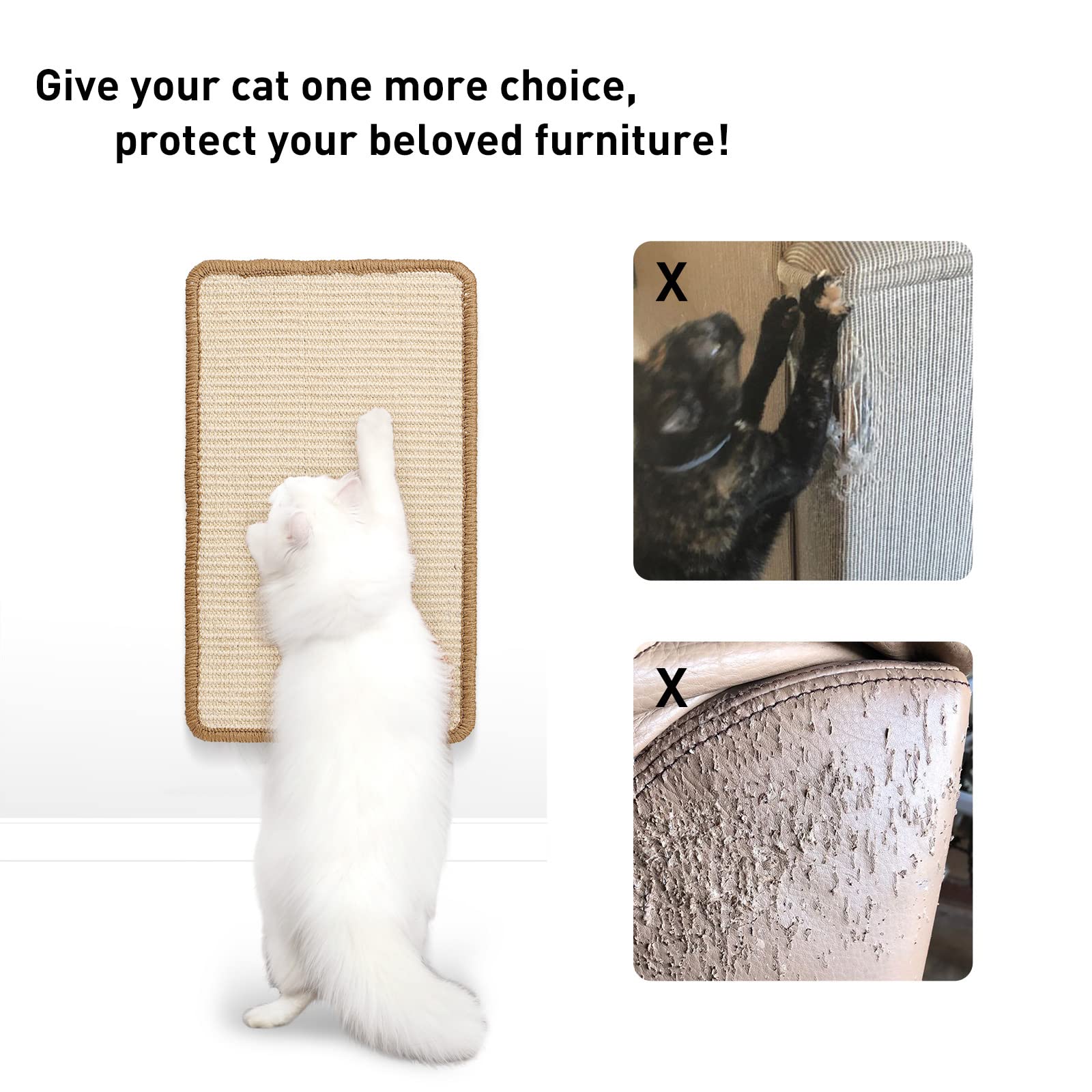 Fukumaru Cat Scratcher Mat, 19.6 X 11.8 Inch Natural Sisal Cat Scratch Mats, Horizontal Cat Floor Scratching Pad Rug, Protect Ca