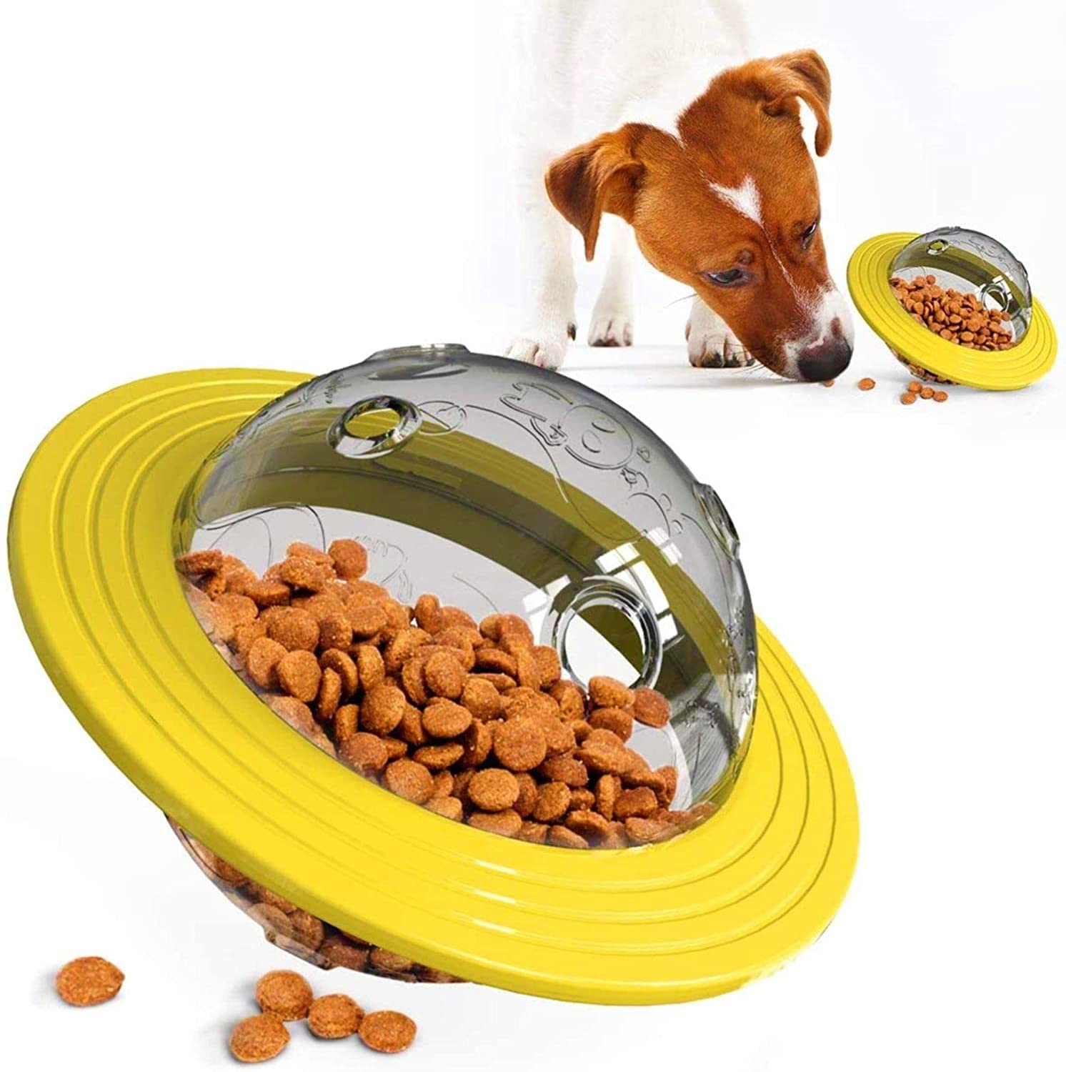 RvPaws UFO Treat Ball, Pet Dog Food Feeder UFO Flying Disc Toy, Puppy Leakage Cat Food Dispenser Multifunctional Chew Interactiv