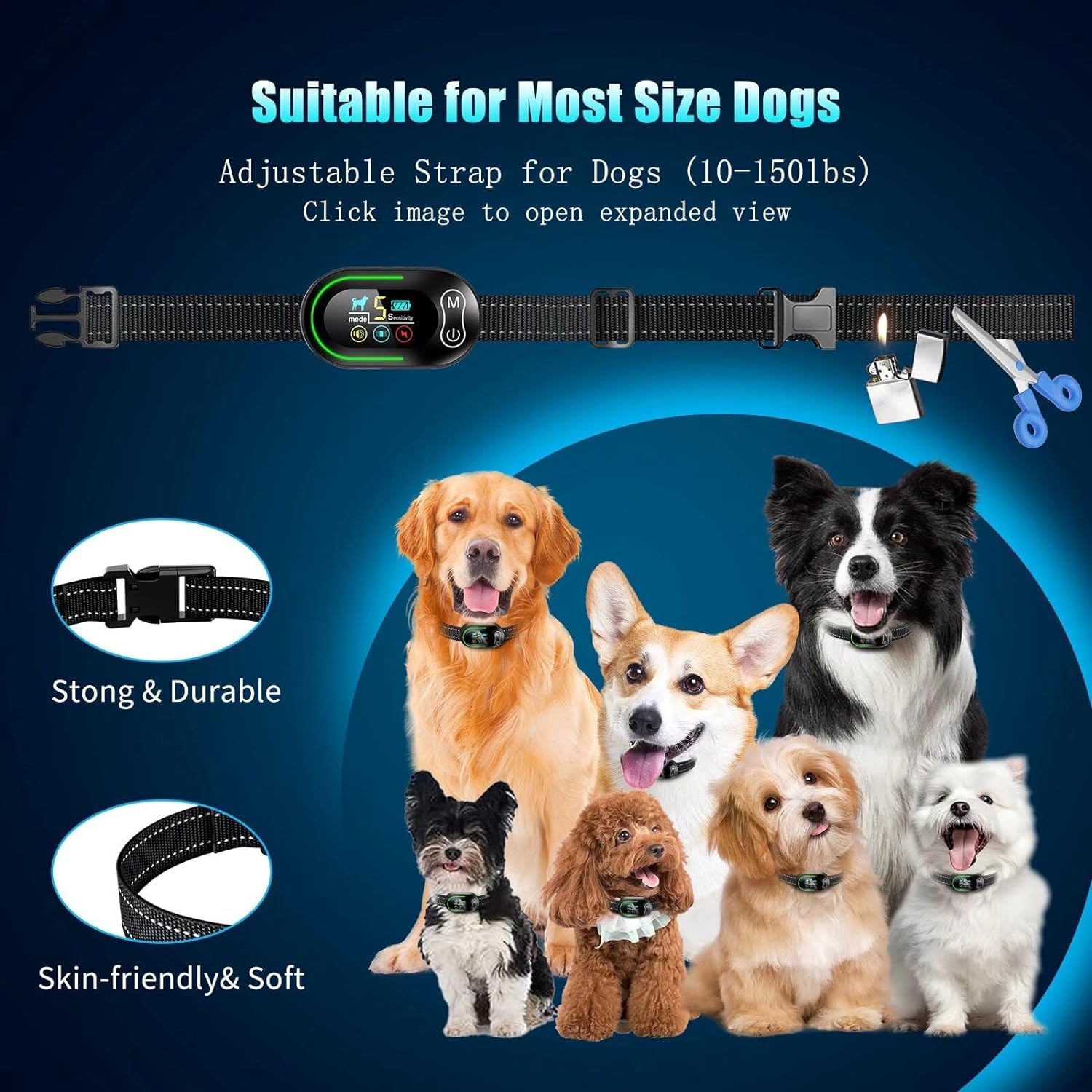 Akuvu Dog Bark Collar - Rechargeable Smart Barking Collar, Anti Bark Training Collar With Adjustable Sensitivity Beep Vibration Shock, Bark Shock Collar For Large Medium Small Dogs (Black)