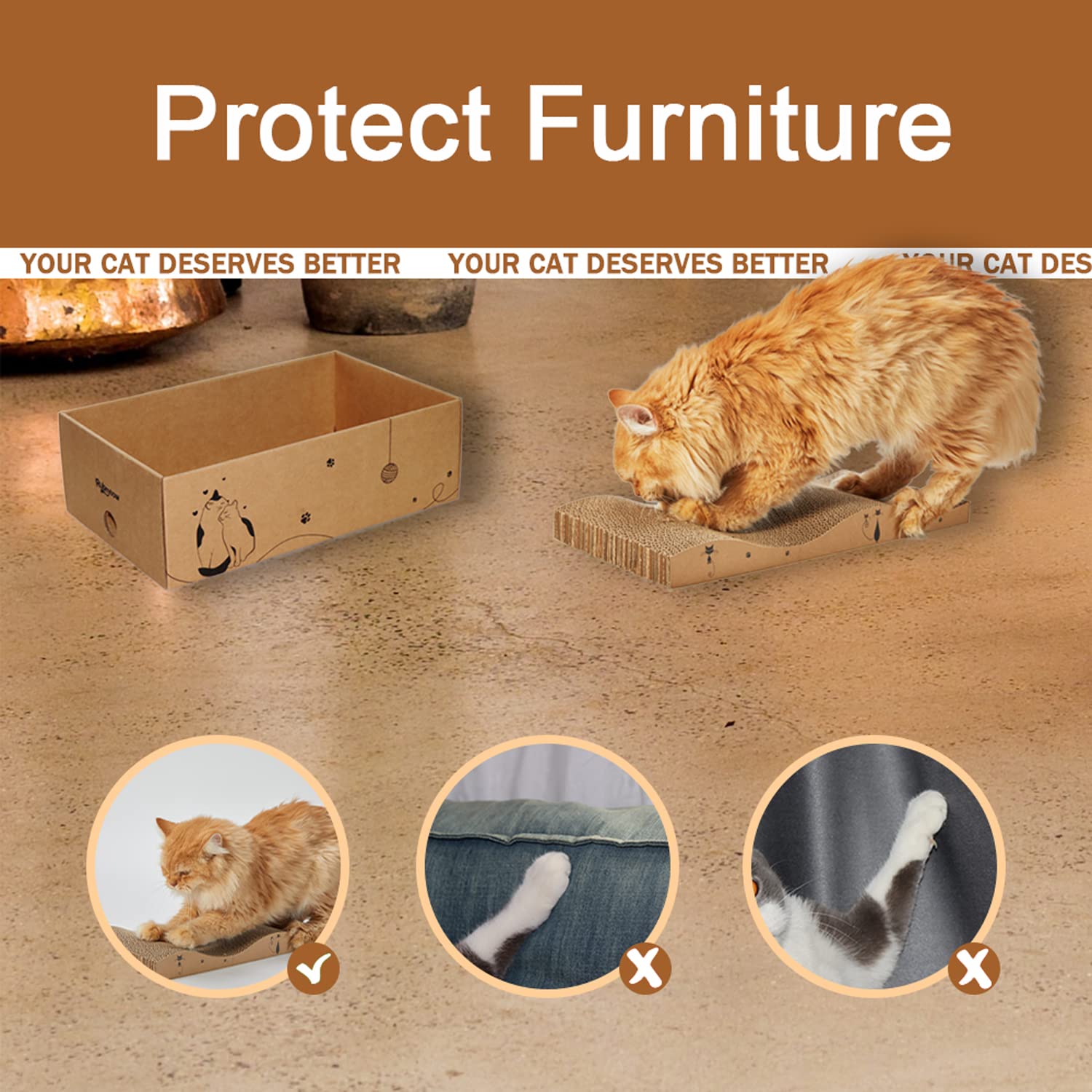 RUBMEOW Cardboard Cat Scratcher Pad - 4 Reversible Scratching Pads for Indoor Cats, Medium Size, Durable with Catnip