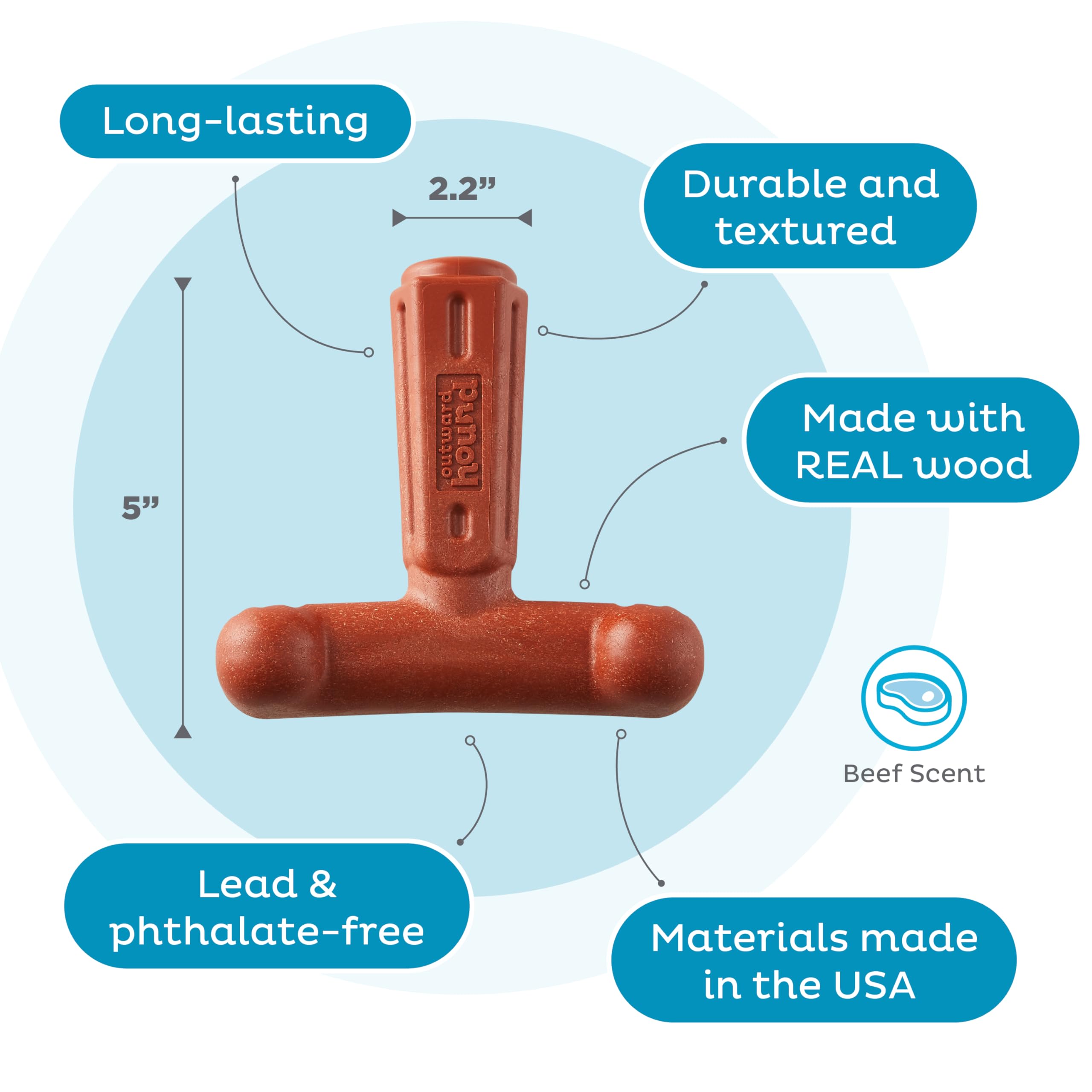 Outward Hound Dogwood Hold & Chew Durable Dog Chew Toy, Beef Scent, Large