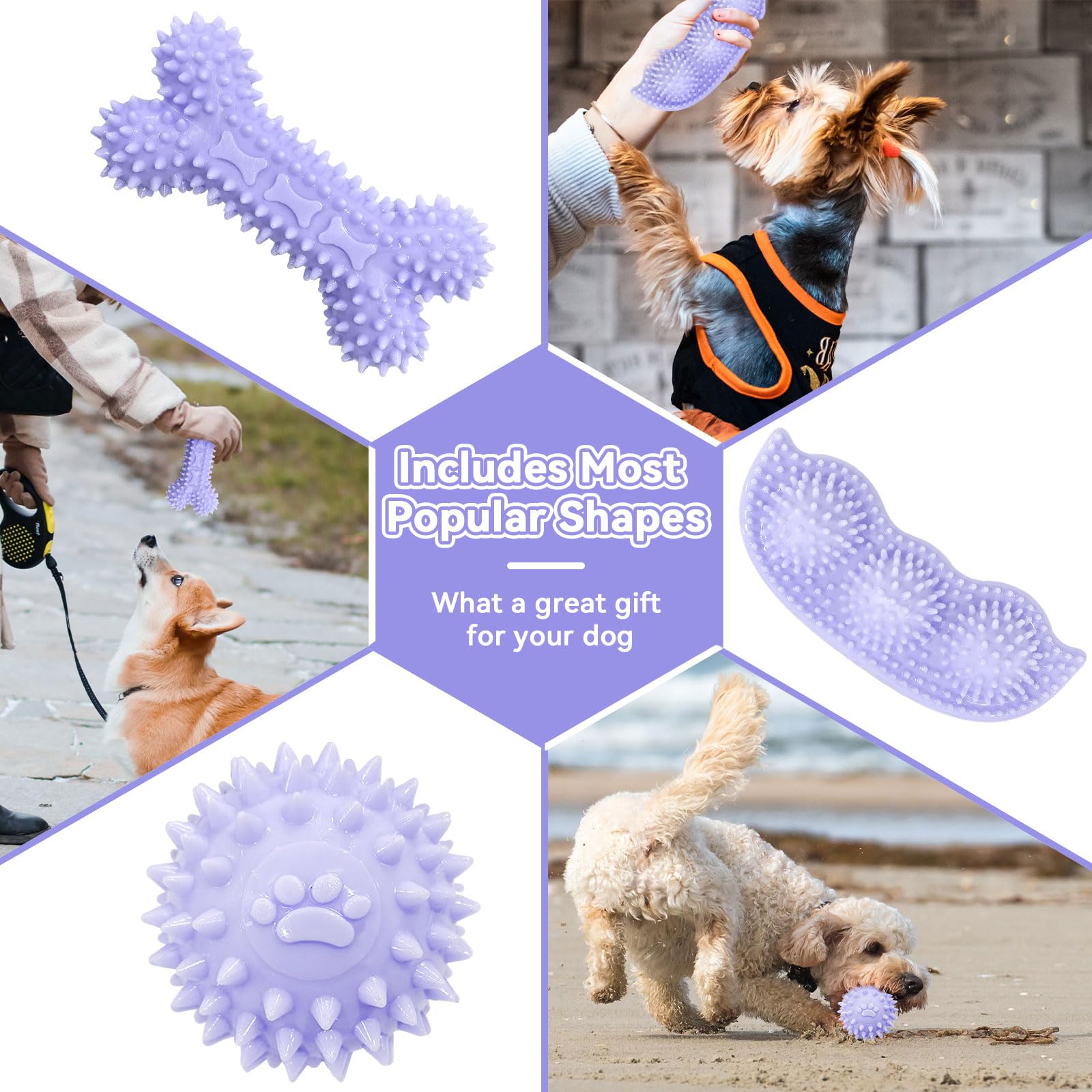 Petcare 6 Pack Puppy Teething Toys, Cute Purple Small Dog Chew Toys For Puppies 0-6 Months, Soft Rubber Rope Dog Teething Toys,