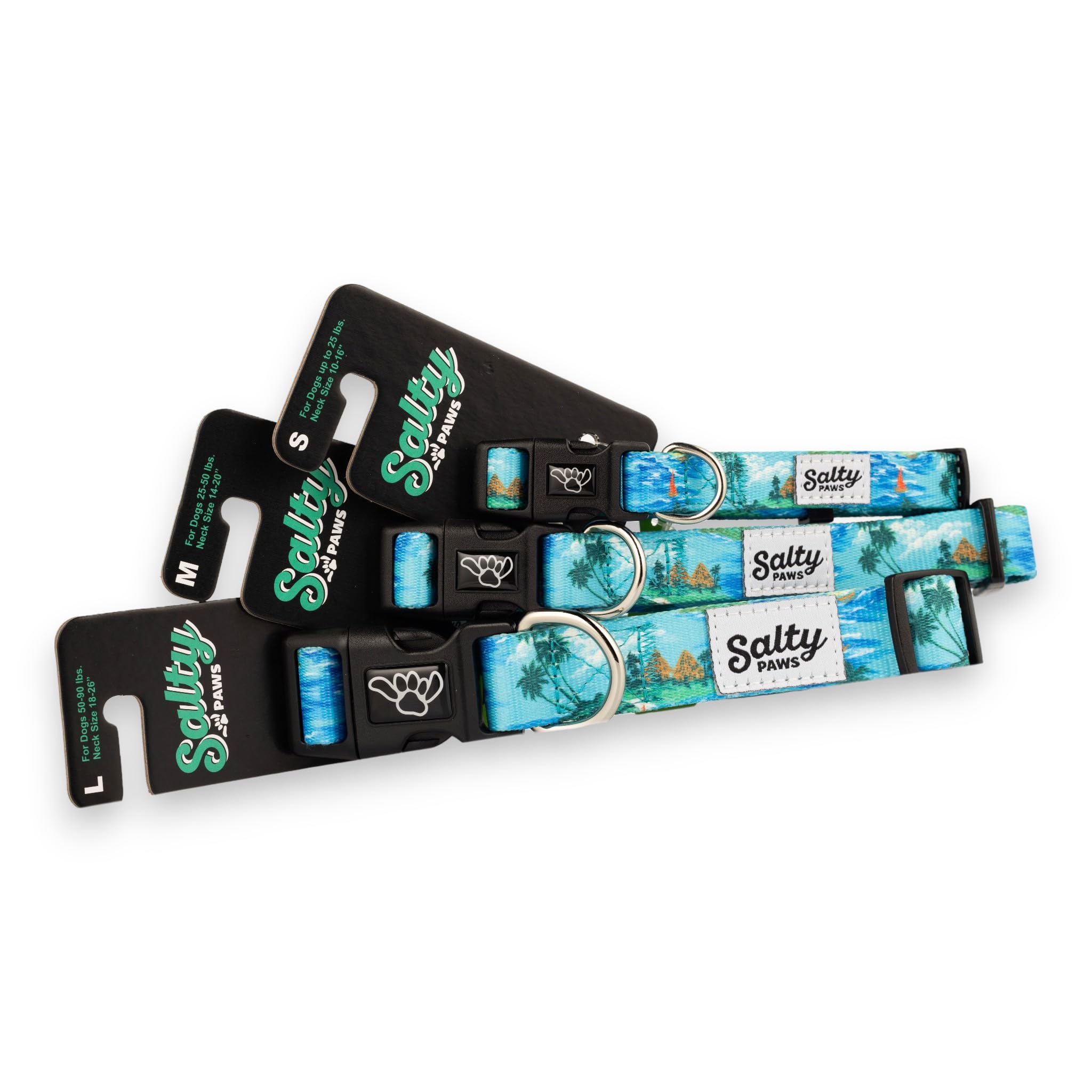 Shaka'S Salty Paws Boy & Girl Dog Collar Small Medium Large (Large Dog Collar Adj. 18'-26' For Dogs 50-90 Lbs, Tahititan Ocean