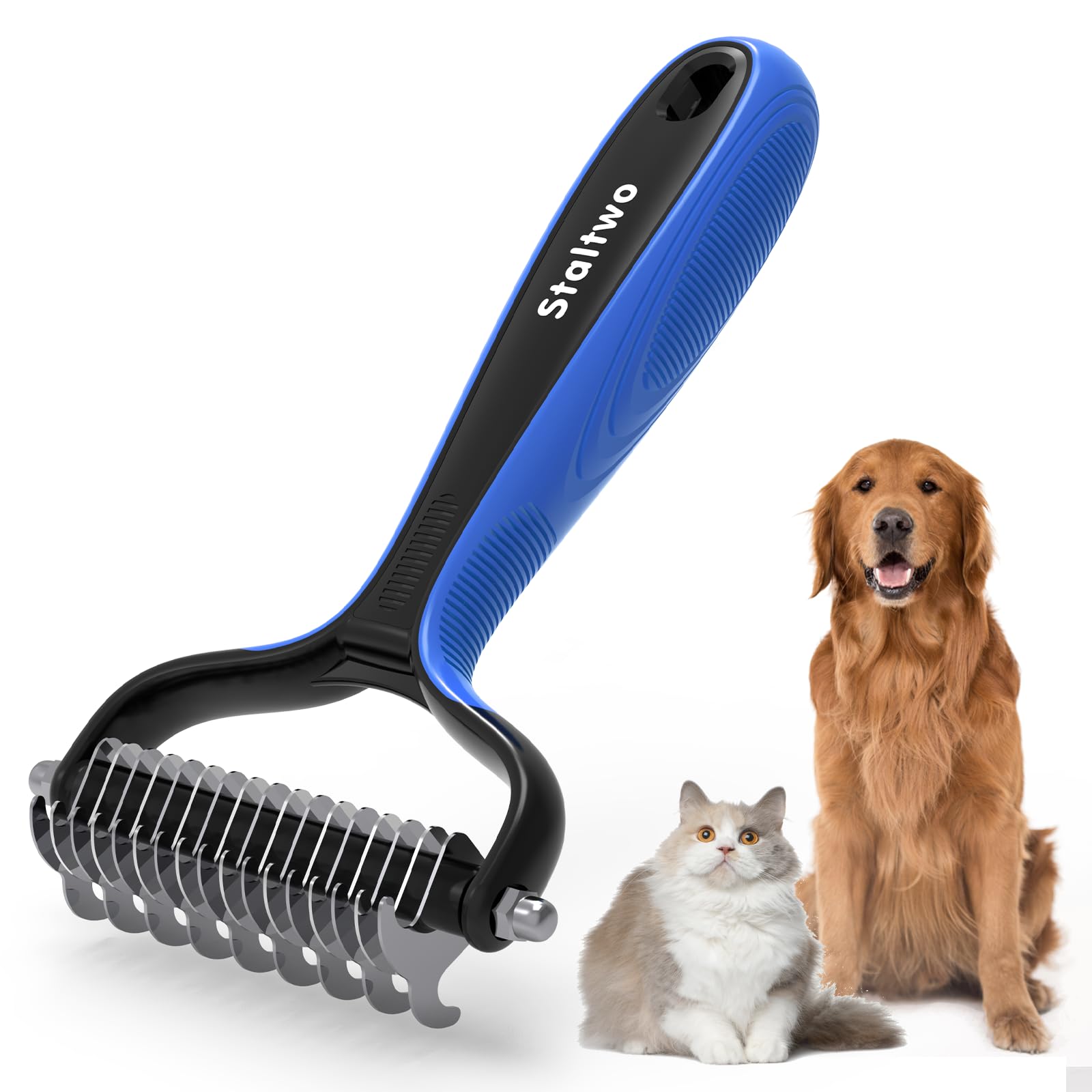 Staltwo Pet Grooming Supplies - 2-In-1 Professional Undercoat Rake And Pet Brush | Shedding Control For Long-Haired Dogs And Cat