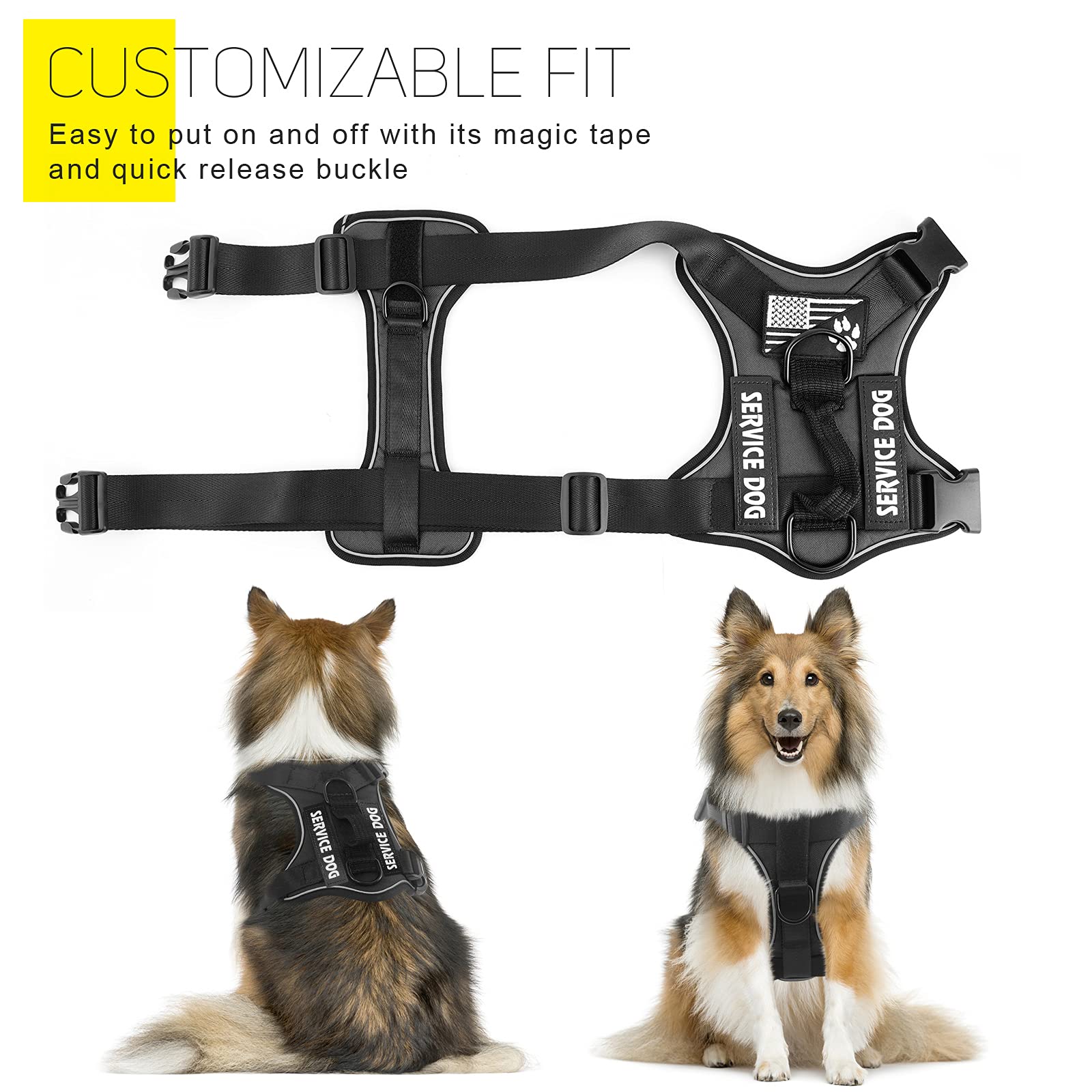 Demigreat Service Dog Harness, Reflective Dog Vest Harness With 5 Pcs Patches, Adjustable Soft Oxford Pet Harness, Inner Layer Mesh, Easy To Control For Small Medium Large Dogs
