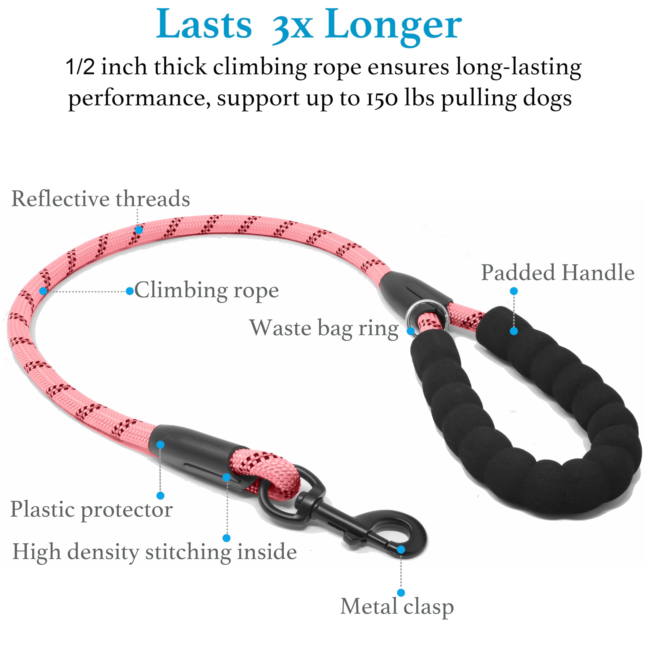 Iyoshop Dual Dog Leash, Double Dog Leash, 360 Swivel No Tangle Walking Leash, Shock Absorbing Bungee For Two Dogs, Large (25-150 Lbs), Baby Pink