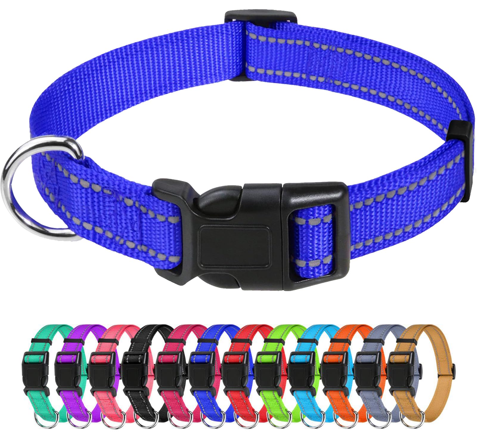 Tagme Reflective Nylon Dog Collars, Adjustable Classic Dog Collar With Quick Release Buckle For Small Dogs, Royal Blue, 3/4' Width