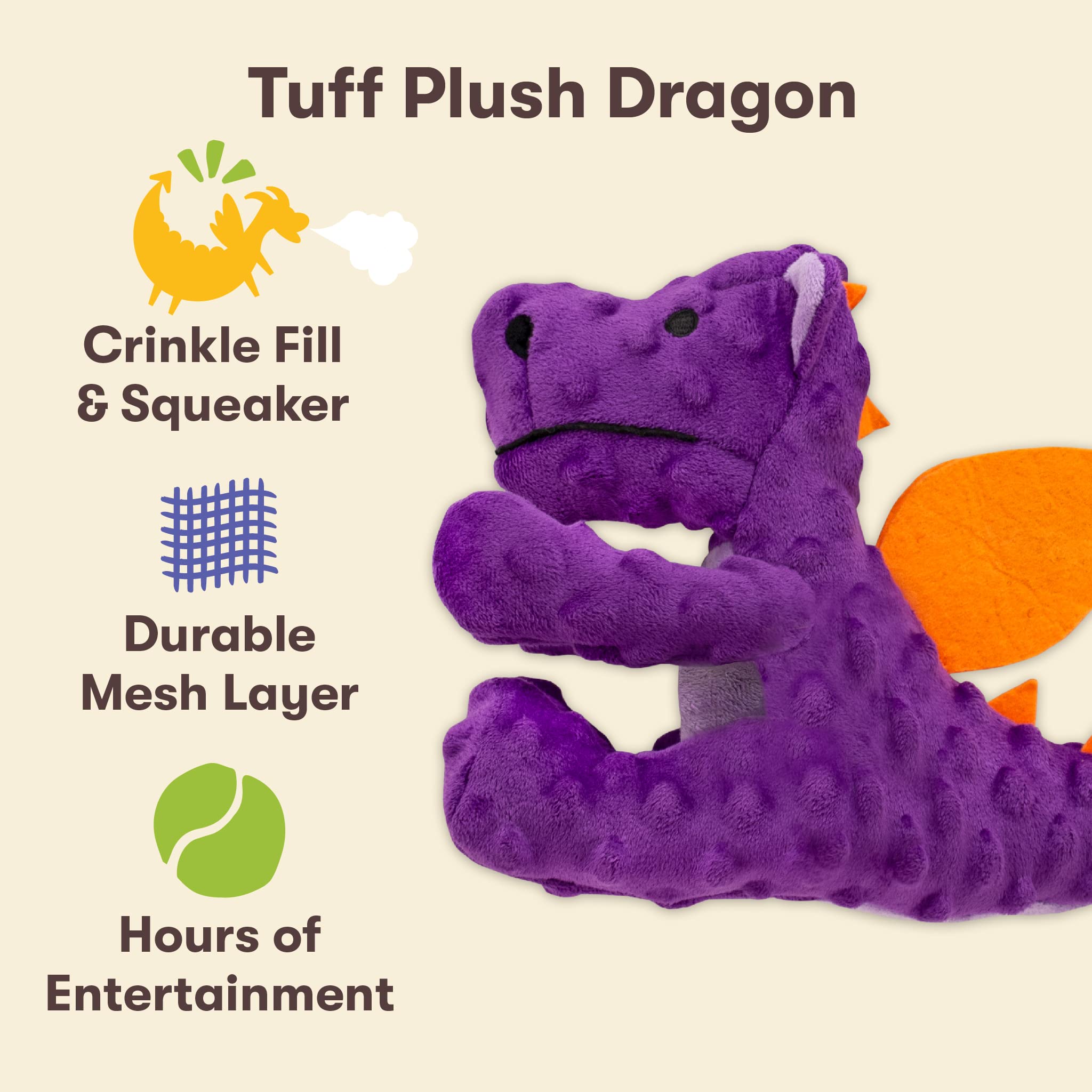 Pet 'N Shape Tuff Plush Dragon Dog Toy With Stuffing