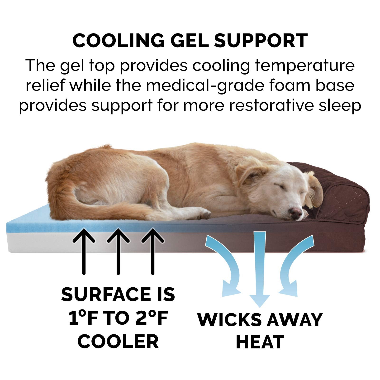 Furhaven Cooling Gel Dog Bed For Large Dogs W/ Removable Bolsters & Washable Cover, For Dogs Up To 95 Lbs - Quilted Sofa - Coffe
