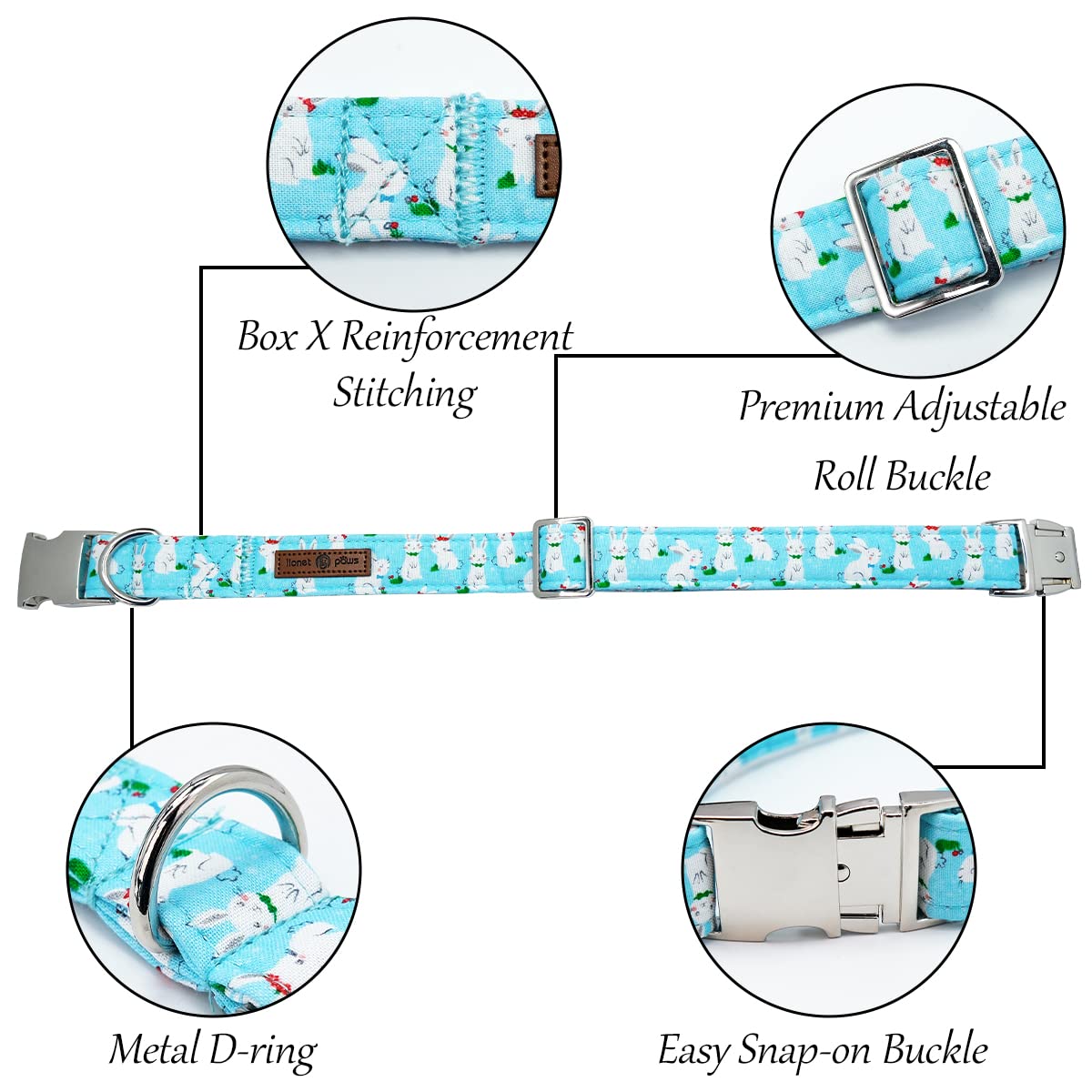 Lionet Paws Easter Dog Collar With Bowtie, Bunny Bowtie Collar With Metal Buckle For Dogs, Adjustable Comfortable Dog Collar Gir