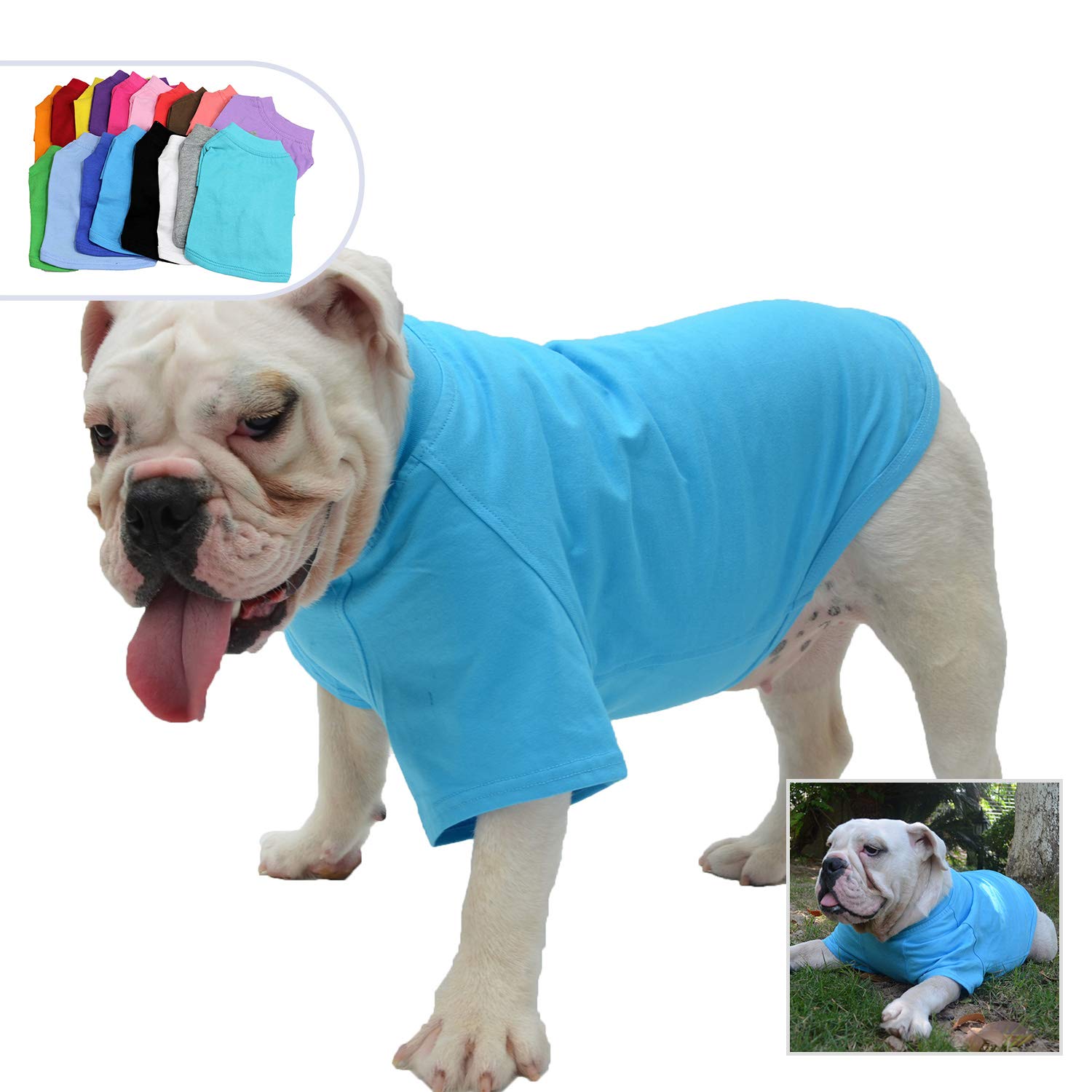 Lovelonglong Bulldog Clothes Dog Clothing Blank T-Shirt Tee Shirts For French Bulldog English Bulldog American Pit Bull Pugs 100% Cotton Skin Care Lake-Blue B-L