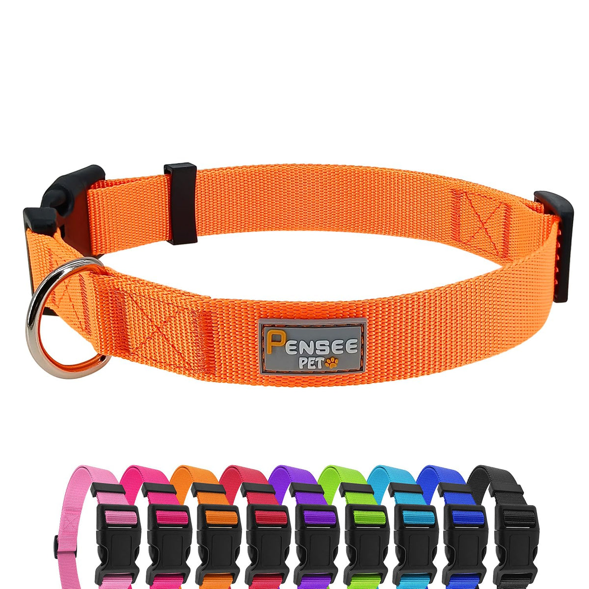 PENSEEPET Dog Collar Orange Basic Adjustable Dog Collars with Breathable Quick Release Nylon Pet Collar for Puppy Small Medium L
