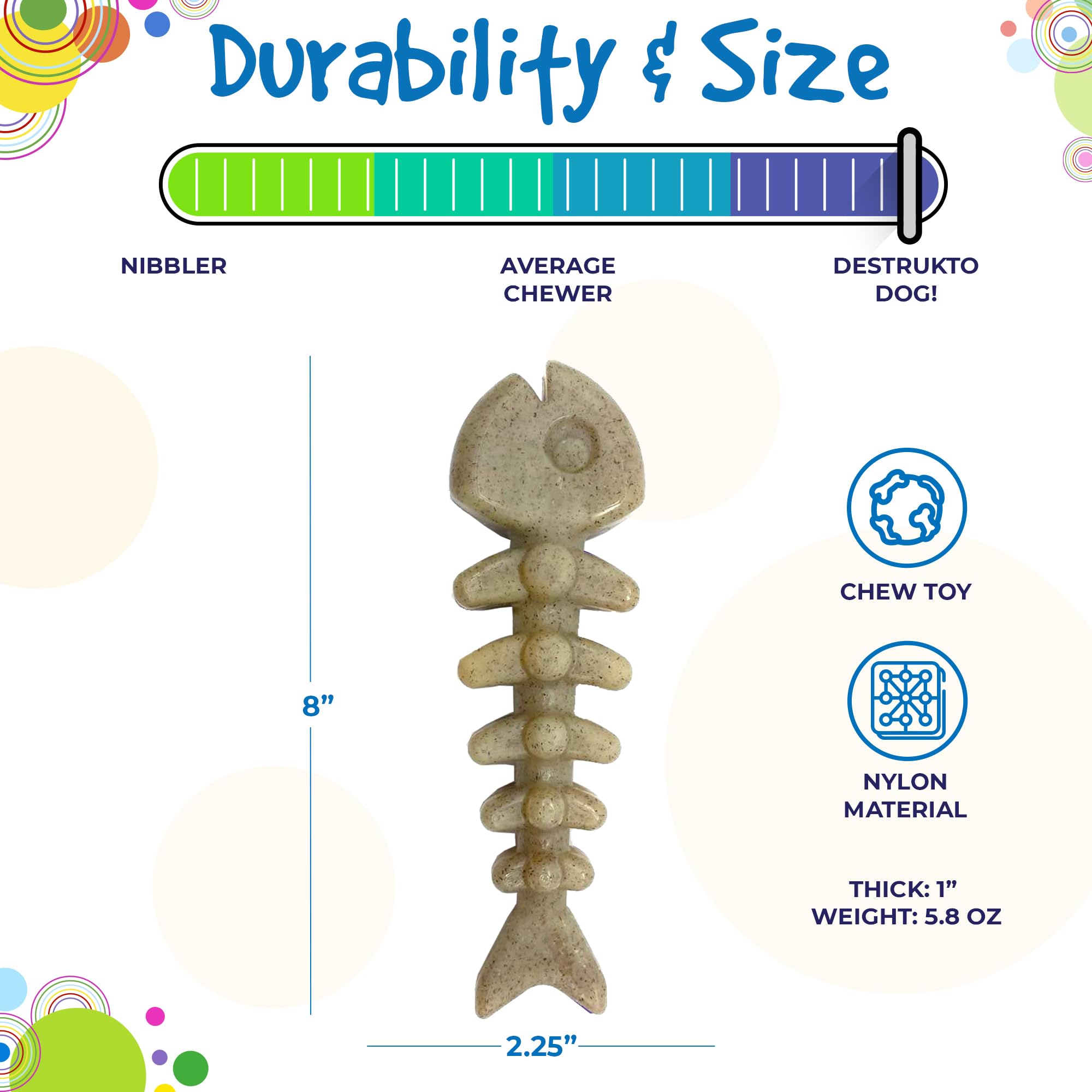 SodaPup Fish Bone - Durable Dog Chew Toy Made in USA from Non-Toxic, Pet Safe, Food Safe, Nylon Material for Mental Stimulation,