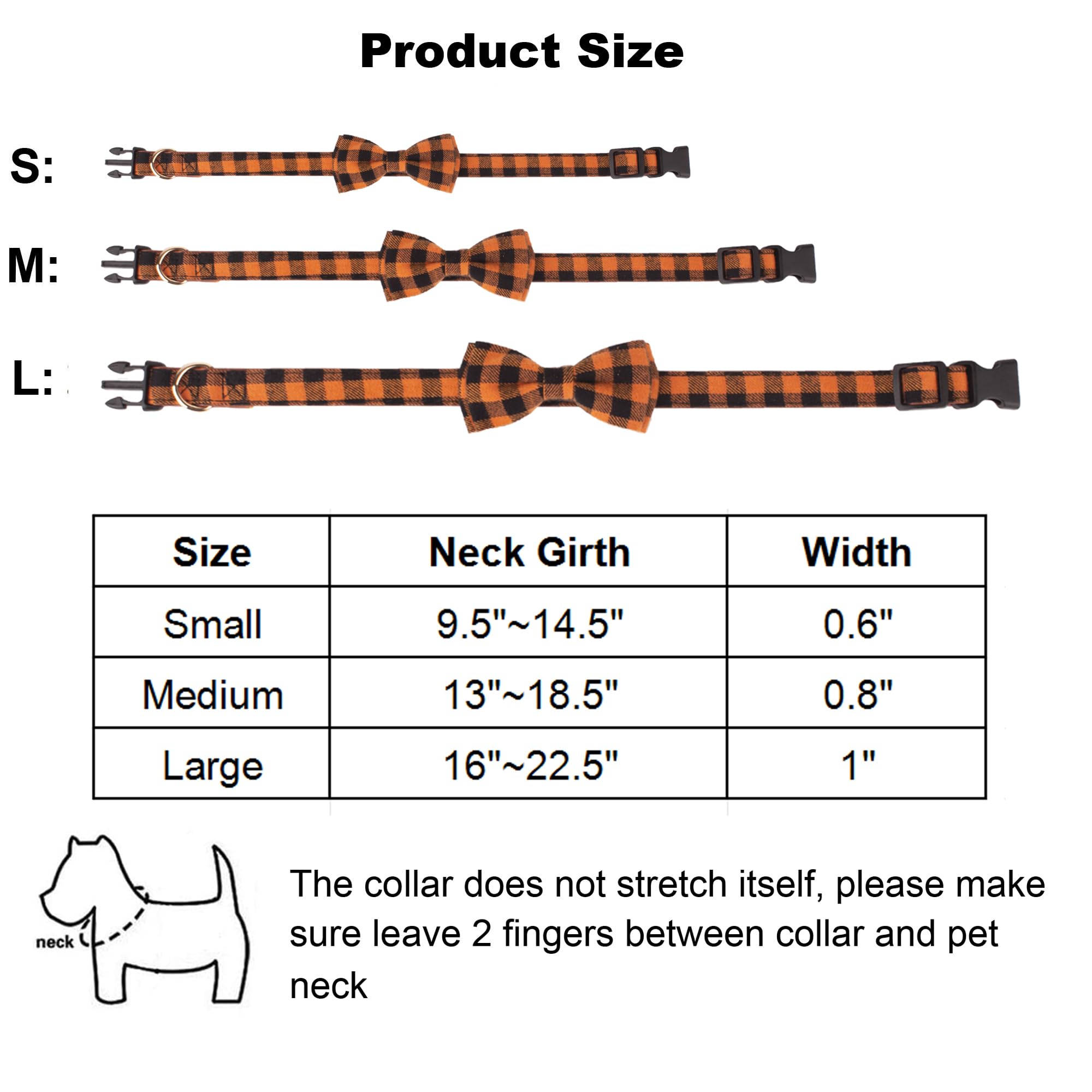 Adoggygo Halloween Dog Collar With Bow, Adjustable Plaid Dog Collars With Removable Bowtie Orange Purple Plaid Halloween Collars For Large Dogs Pets (Large, Orange&Purple)
