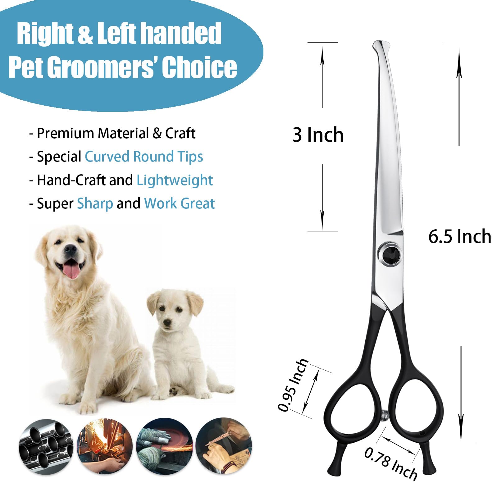 Dragon Creek 6.5'' Downward Curved Dog Grooming Scissors Shears For Grooming Face And Paws Safety Round Tips Shears Trimming Cut