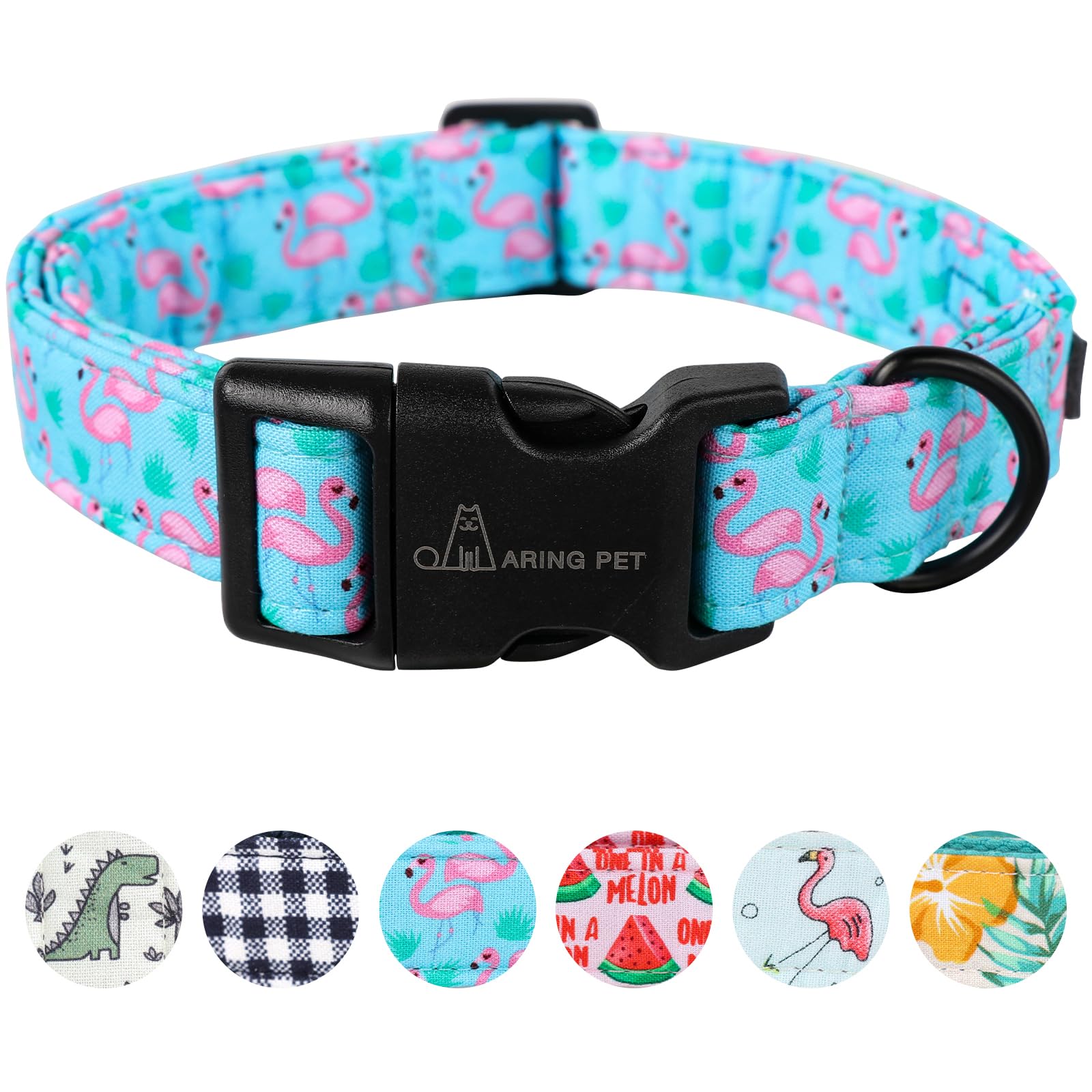 Aring Pet Flamingo Dog Collar-Cute Cotton Small Dog Collars, Adjustable Lightweight Summer Pet Collars For Small Medium Large Boy And Girl Dogs, Large