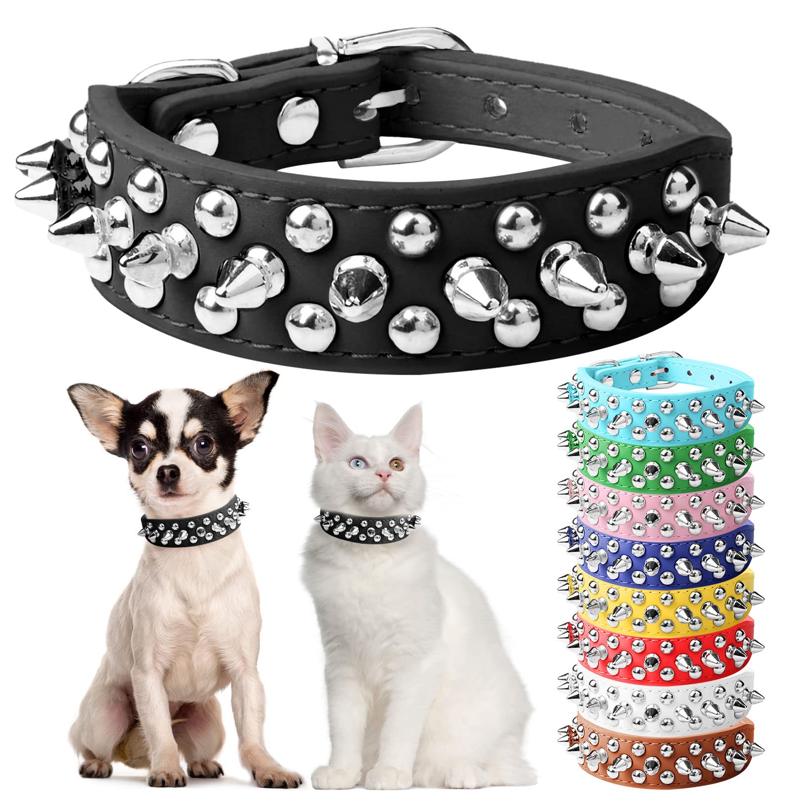 Doggyzstyle Spiked Dog Cat Collar Male Black Soft Leather Spike Puppy Collars Adjustable Mushroom Anti Bite Studded Dog Collars For Small Medium Large Dogs Chihuahua Yorkshire Pit Bull (Black,M)