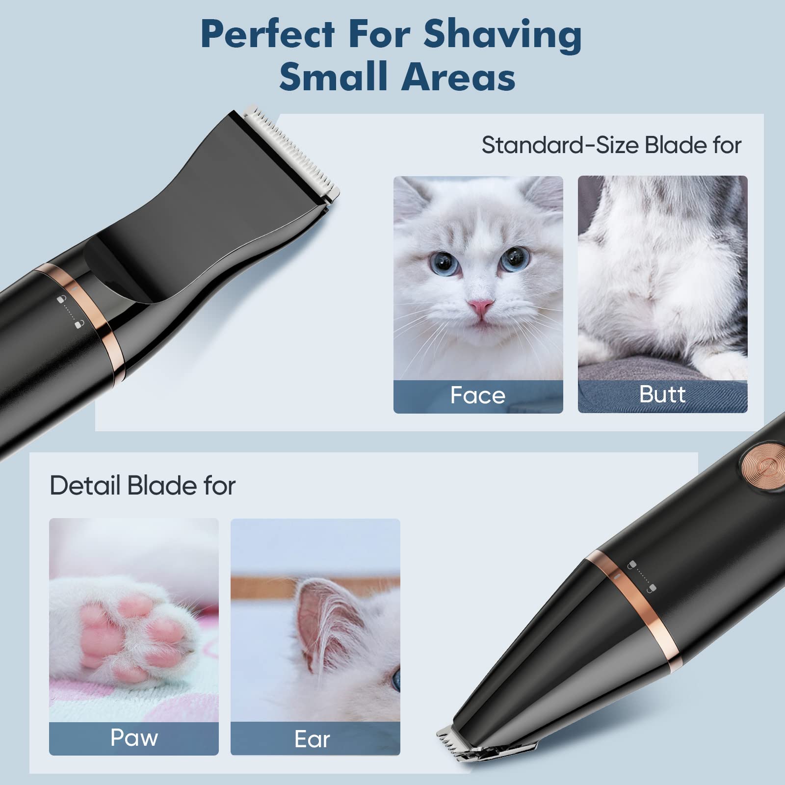 Oneisall 2 Speed Cat Clippers With Double Blades, Cordless Small Cat Paw Trimmer, Low Noise For Trimming Dog'S Hair Around Paws, Eyes, Ears, Face, Rump-Black