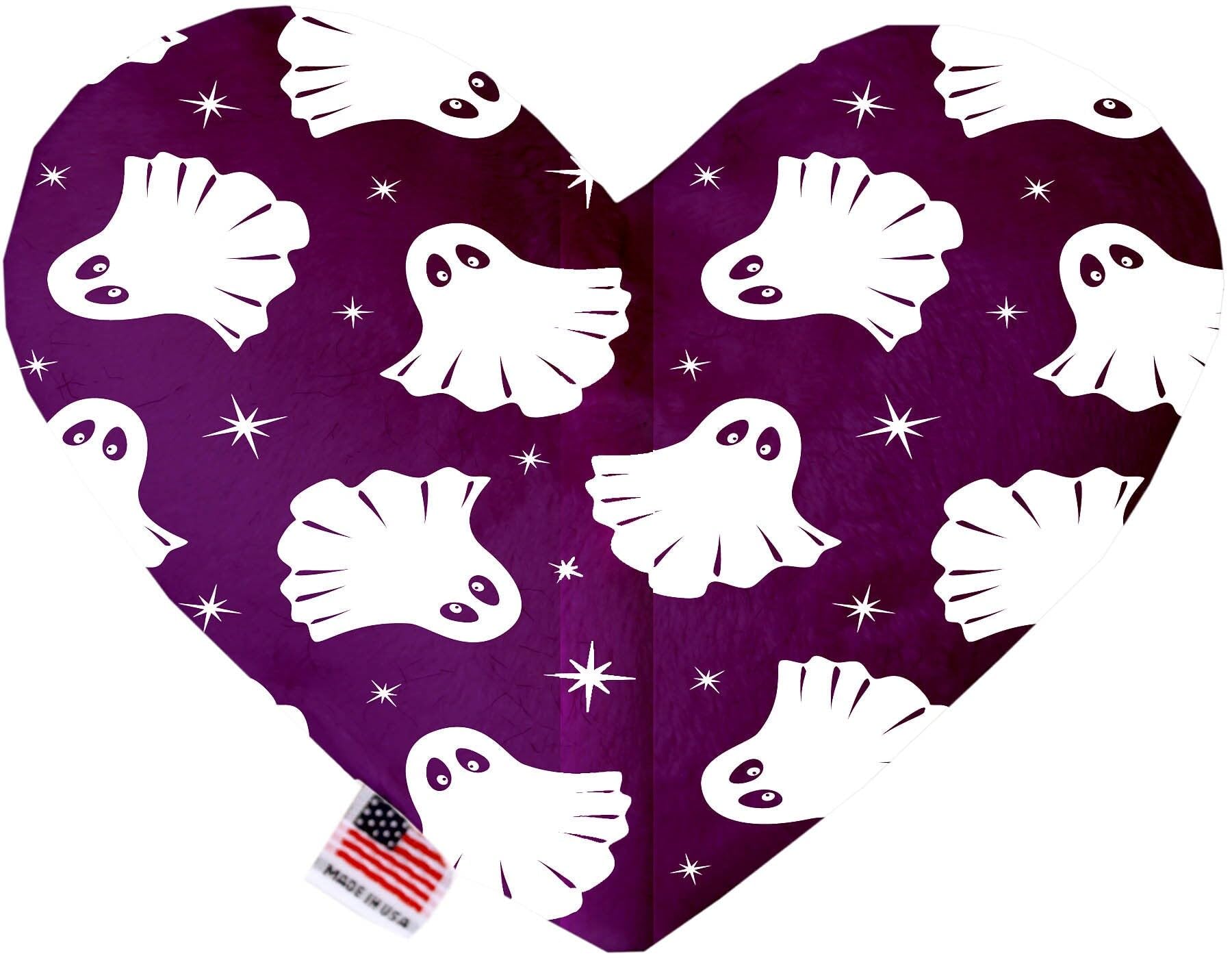 Halloween Pet & Dog Plush Heart or Bone Toy, &quot;Trick-Or-Treat Group&quot; (Available in different sizes, and 10 different patterns!) Ghosts On Purple 6&quot; Plush Heart