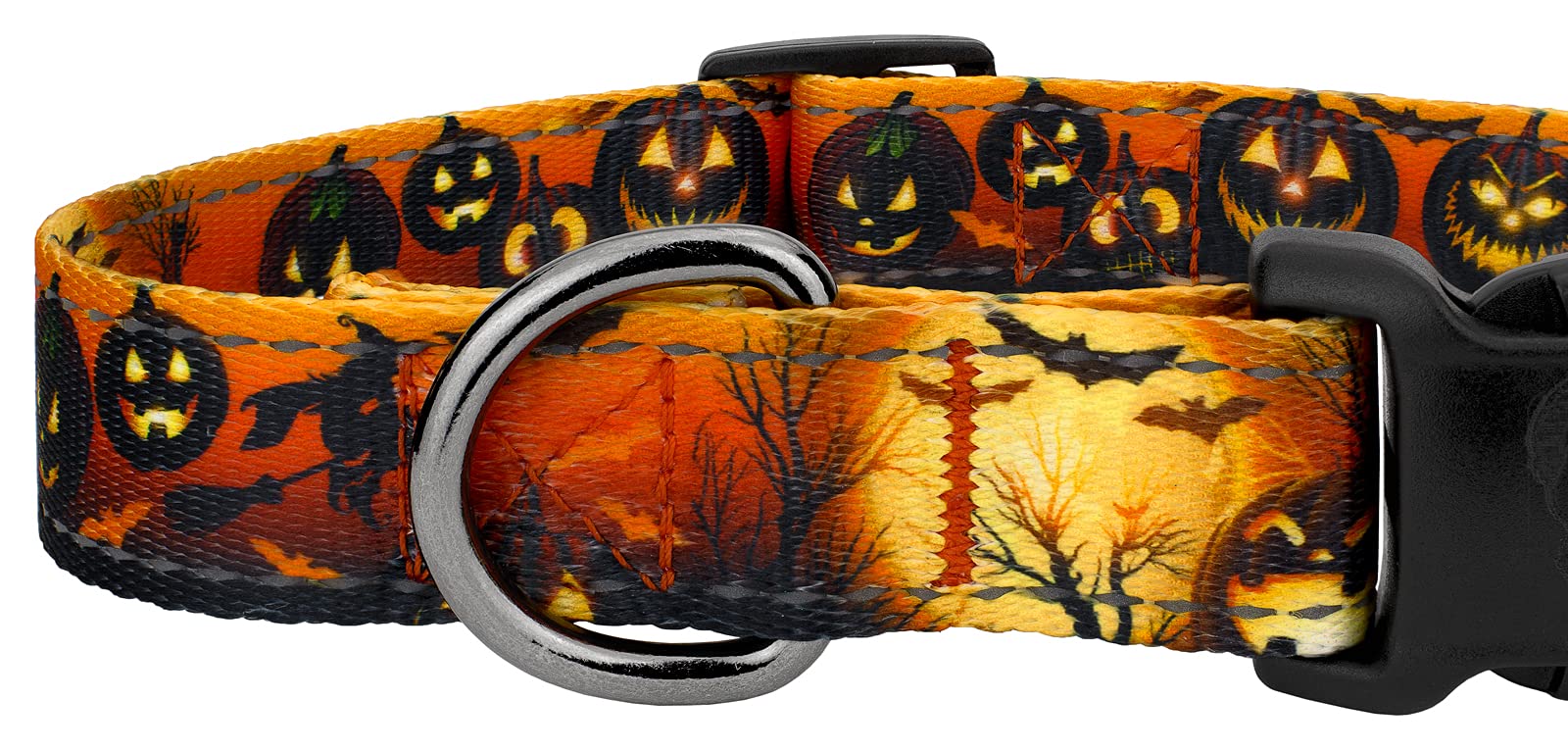Country Brook Petz - Gunmetal Deluxe Midnight Fright Reflective Dog Collar Collection Featuring Night Safe Designs (1 Inch, Extr