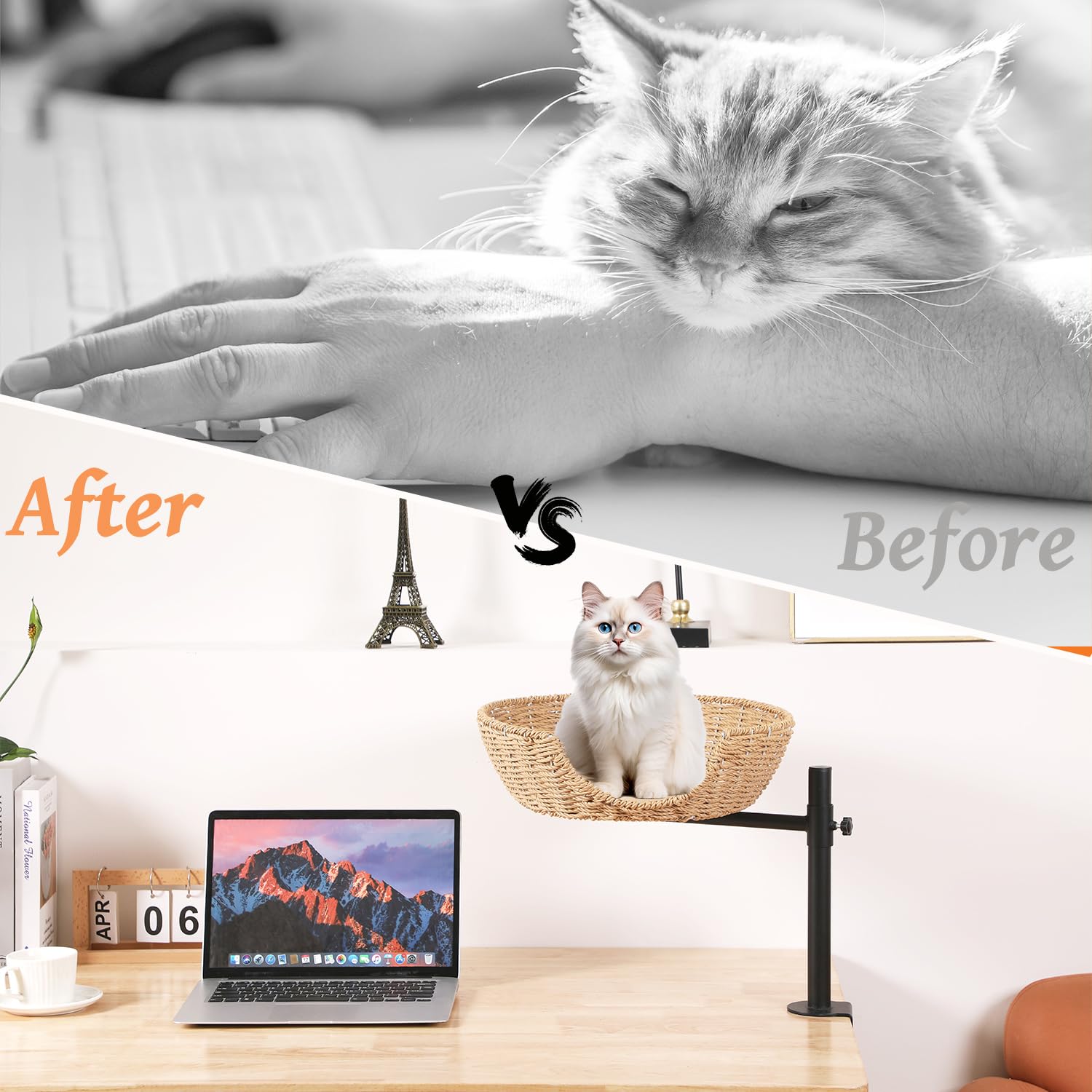Coolex Cat Desk Bed, 360Rotating & Adjustable Cat Bed For Desk, Desk Cat Nest Bed Max Load 50 Lbs, Soft Pet Bed With Pet Mat Ind