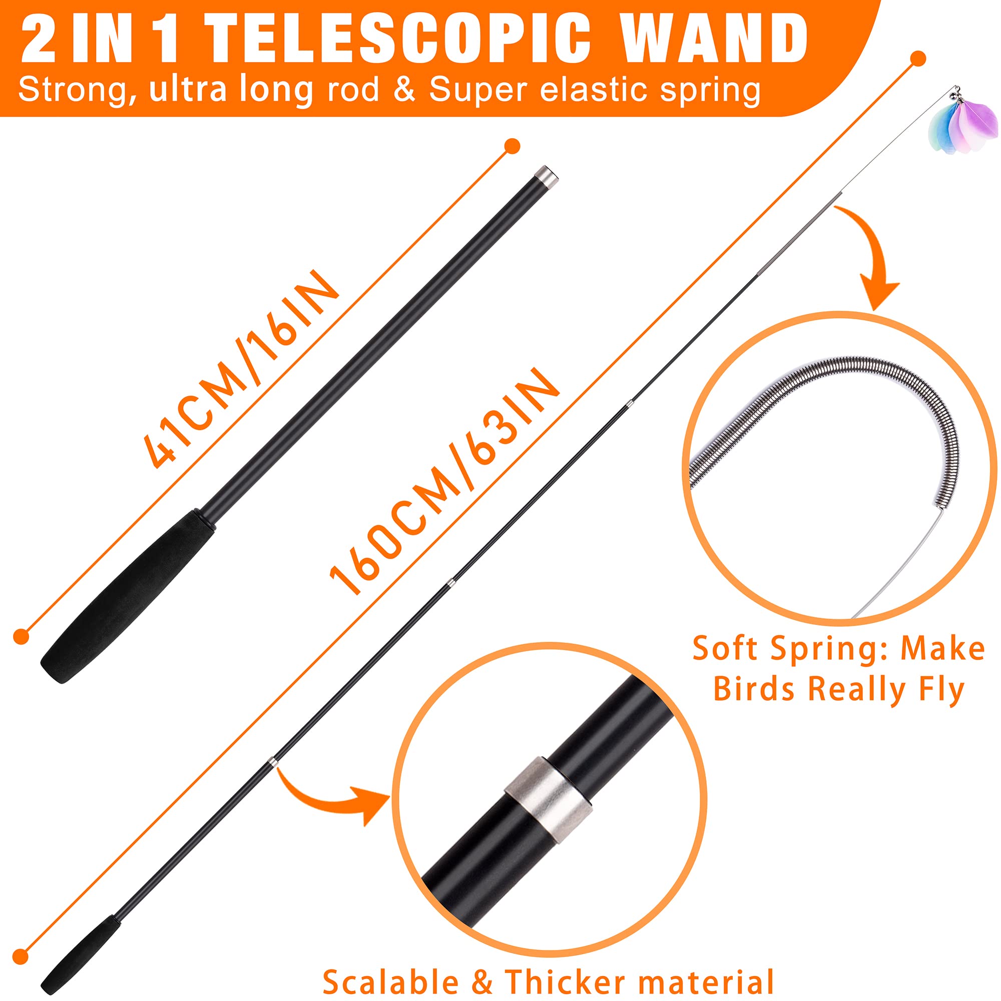 Jxfukal 2025 Latest Cat Toys, 2 In 1 Spring Cat Wand Toy With 2Pcs Ultra-Long Cat Teaser, 4Pcs Spring Steel Wire & 5Pcs Feather