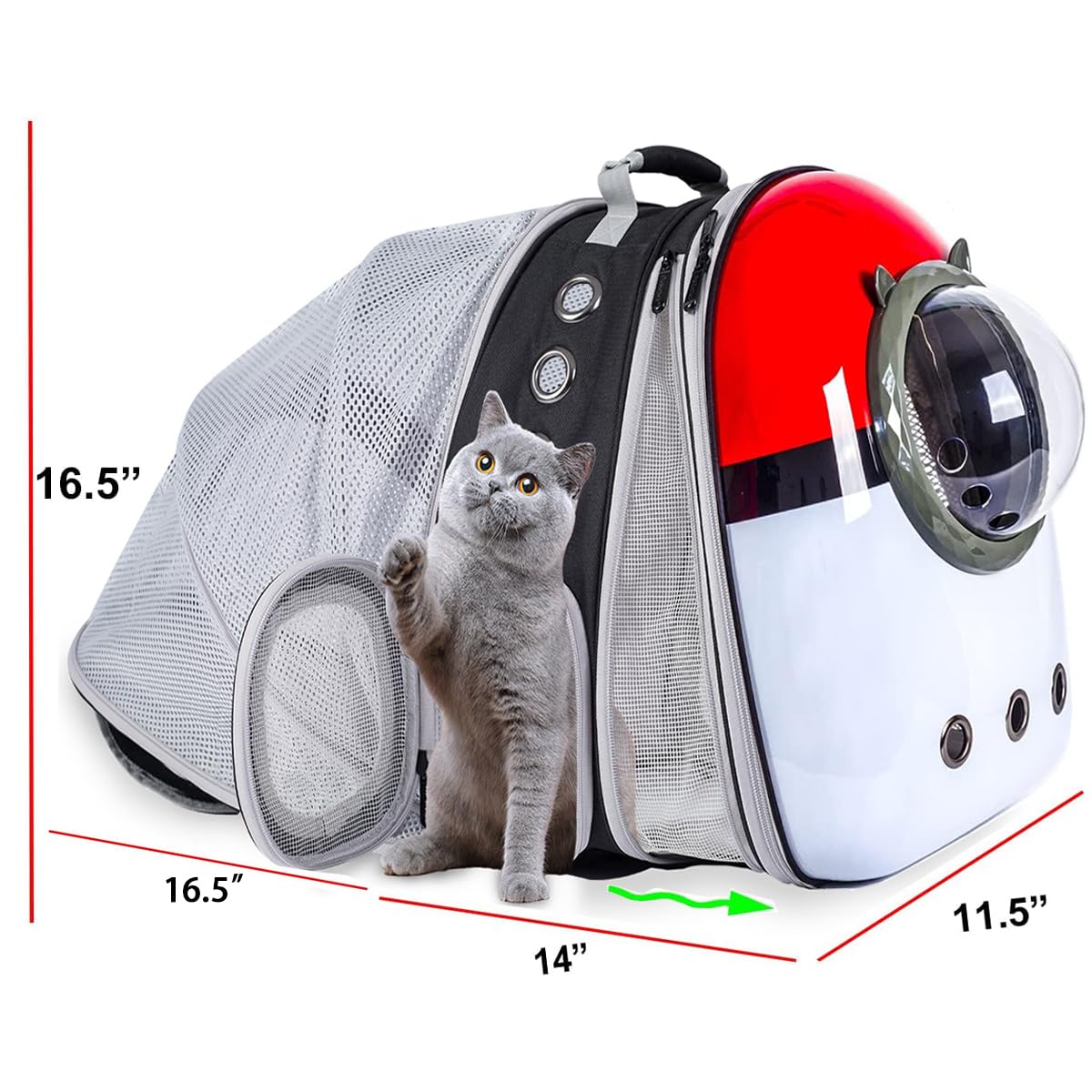 Lairies Dual Expandable Cat Backpack Front & Back Extension Pet Backpack Carrier, Fit Up To 20 Lbs, Bubble Capsule Dog Backpack