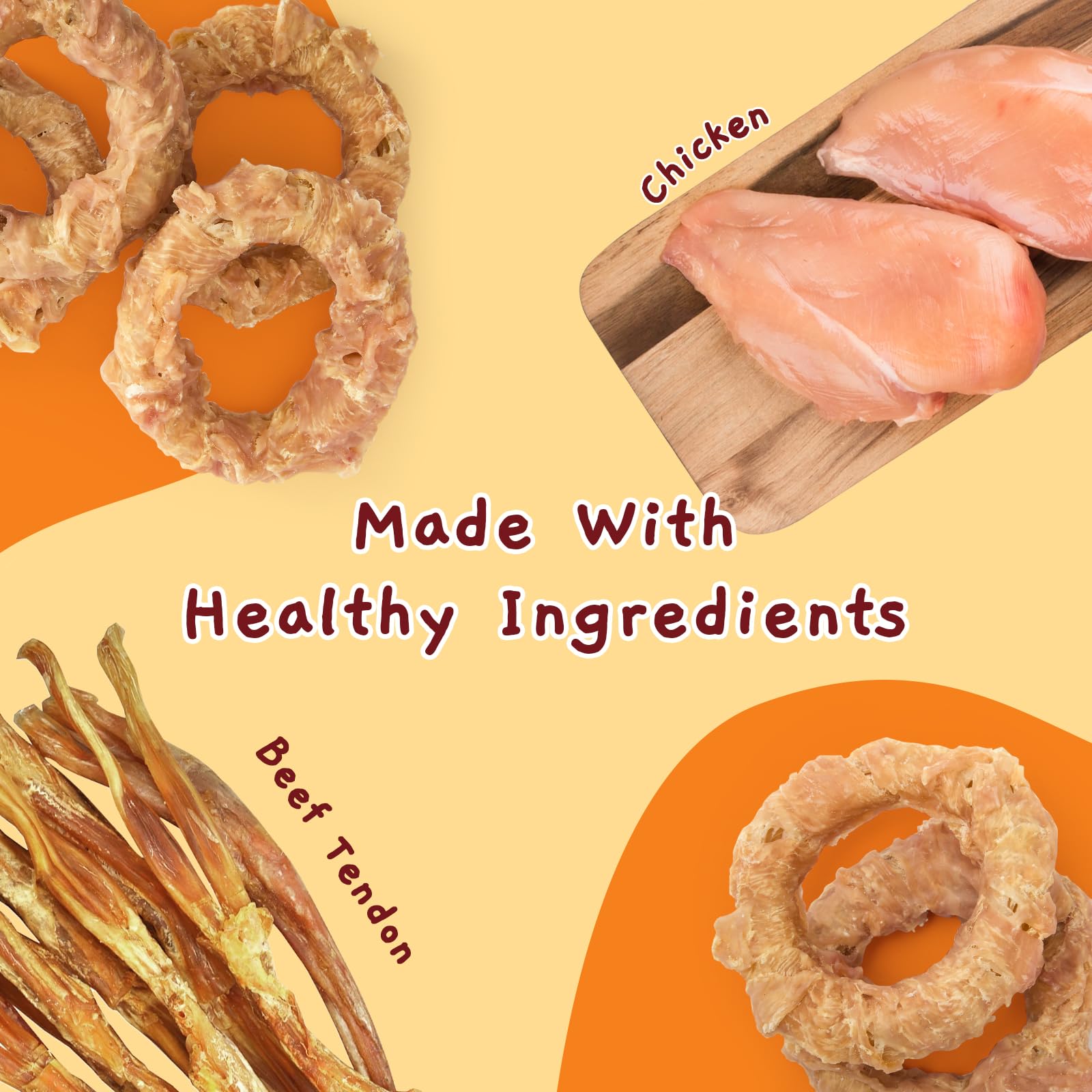 Jungle Calling Beef Tendons for Adult Dogs, Chicken Wrapped Tendons Dog Chews Long Lasting Hip and Joint Supplement for Dogs wit