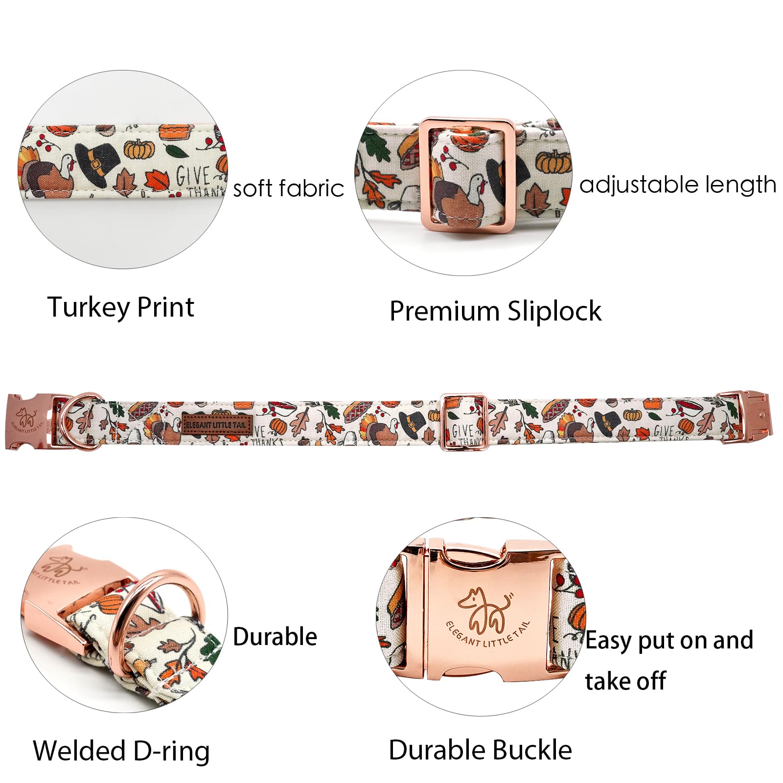 Elegant Little Tail Thanksgiving Dog Collar, Fall Turkey Print Pet Collar Durable Dog Collars Male Or Female Holiday Pet Gift Ad