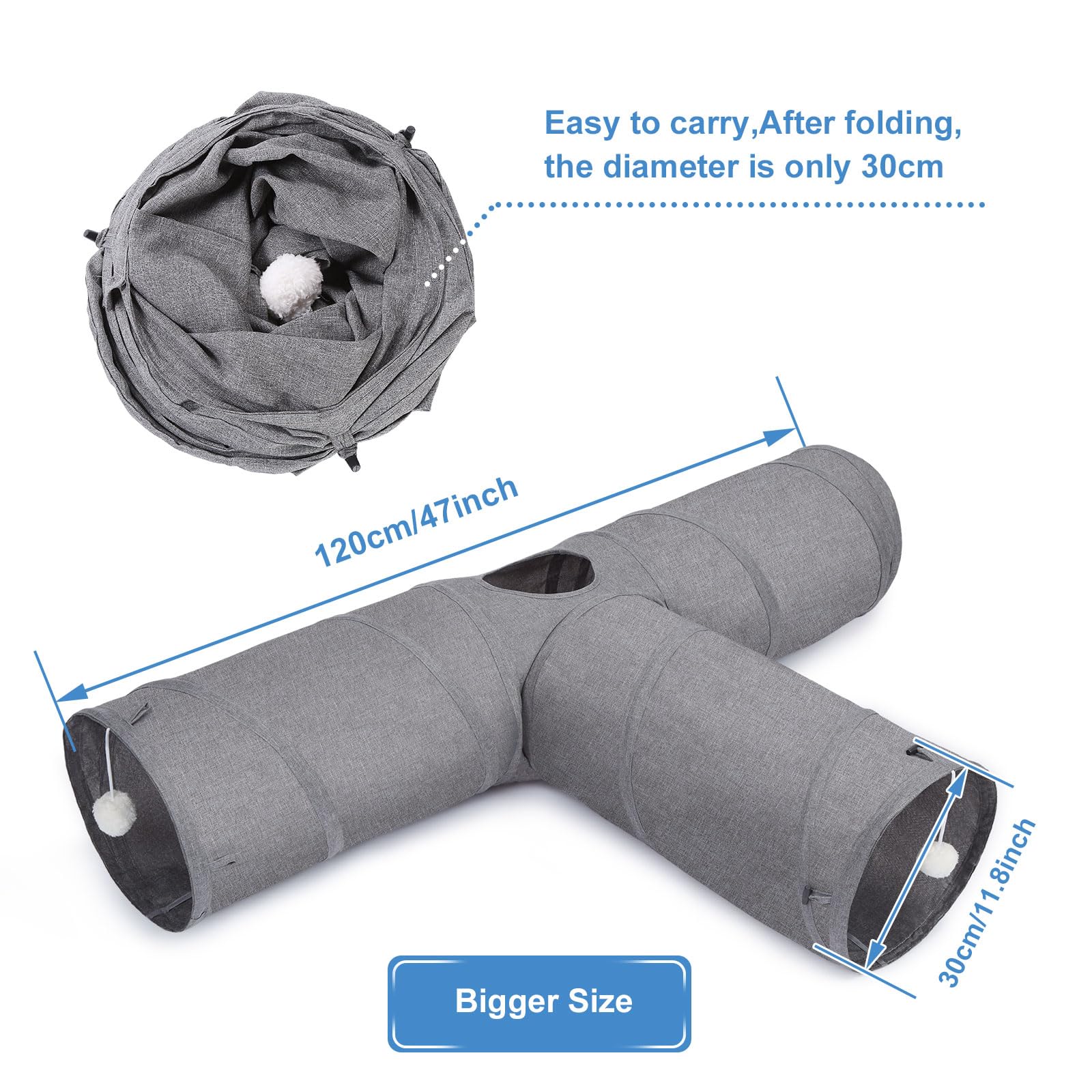 Ownpets Cat Tunnel, Extra Large 3 Way Collapsible Kitty Tunnel Cat Tube With Plush Ball & Feather Toy, Cat Play Tunnel For Large Cat, Kitten, Puppy, Rabbit(12 Inches In Diameter)