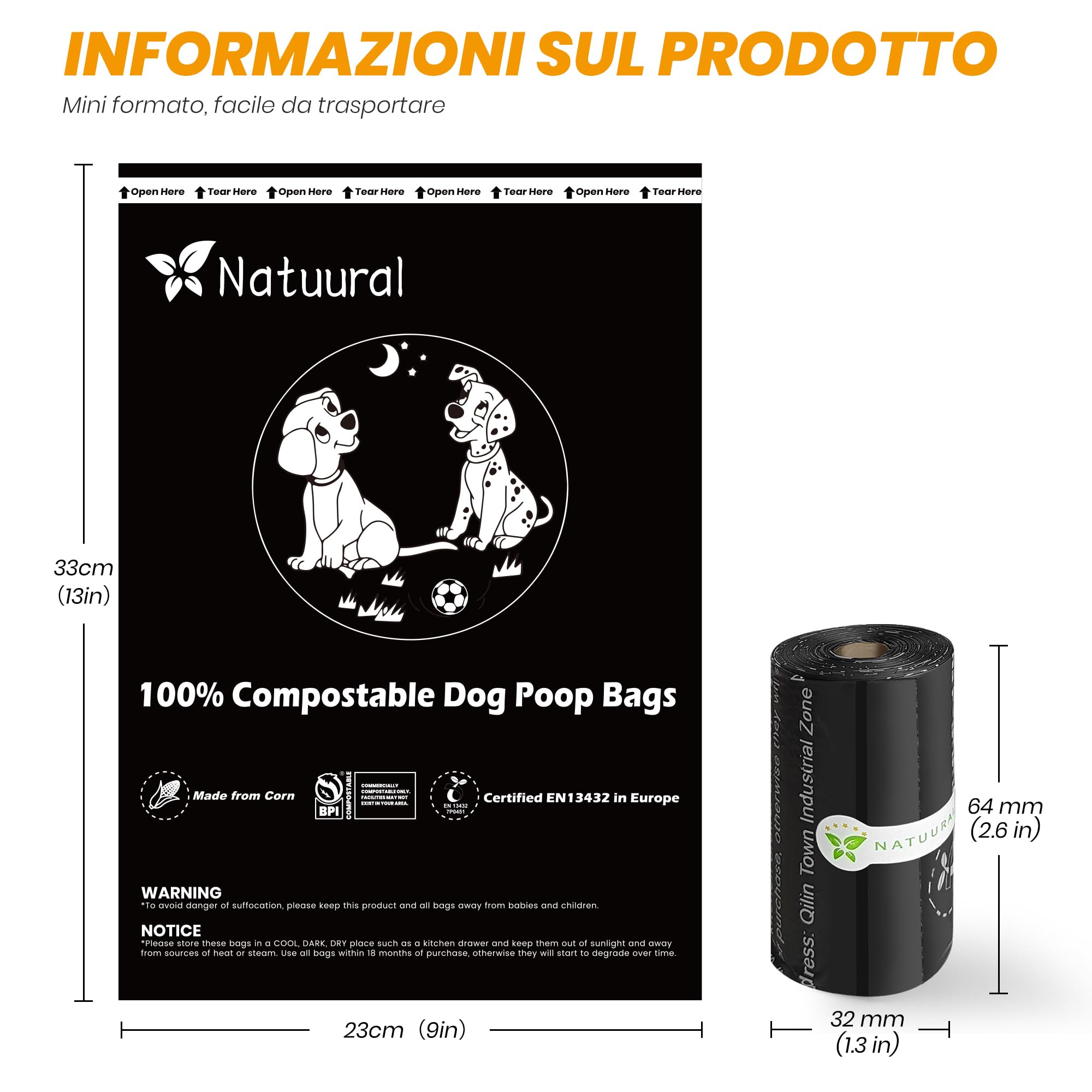 Certified Compostable Dog Poop Bags-270Bags 18Rolls, Poop Bags For Dogs Made Of Cornstarch - Astm D6400 By Usa, Unscented, Suita