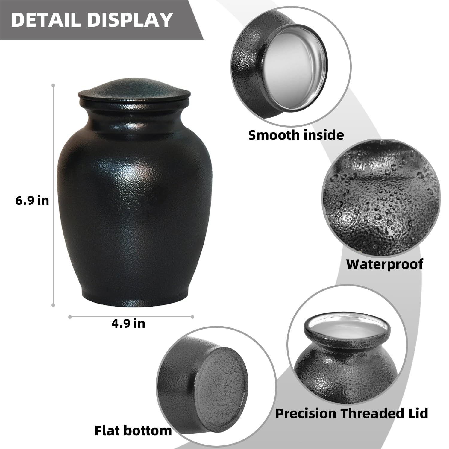 Pcs Pet Cremation Urns For Dogs Ashes, Dog Keepsake Memorial Urns For Ashes, Pet Textured Black Urn Medium