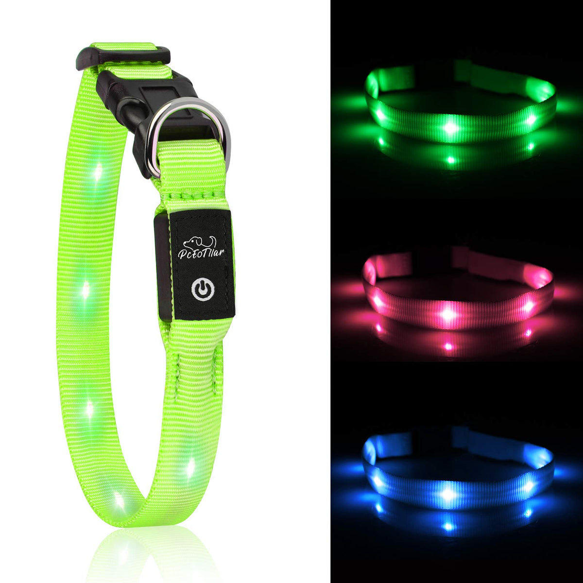 Led Dog Collar, Usb Rechargeable Light Up Dog Collars For Small Dogs&Large Cats, Glowing Pet Dog Collar For Night Safety Water Resistant Lighted Puppy Collar (Green, 9-12.6 Inches)
