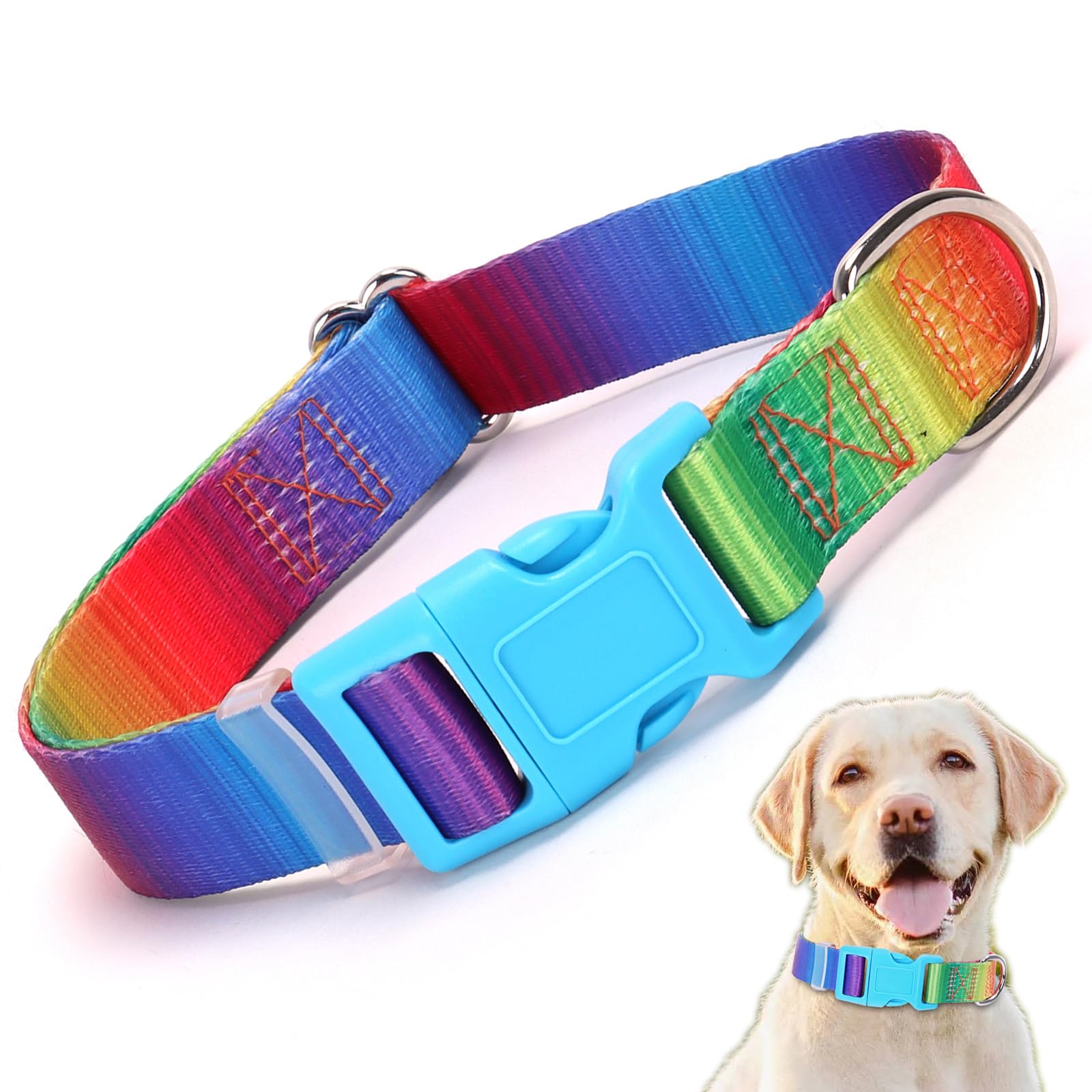 Rainbow Collar For Dogs, Stylish Pattern Design Quick Release Buckle Soft Nylon Pride Dog Collars Adjustable For Small Medium La