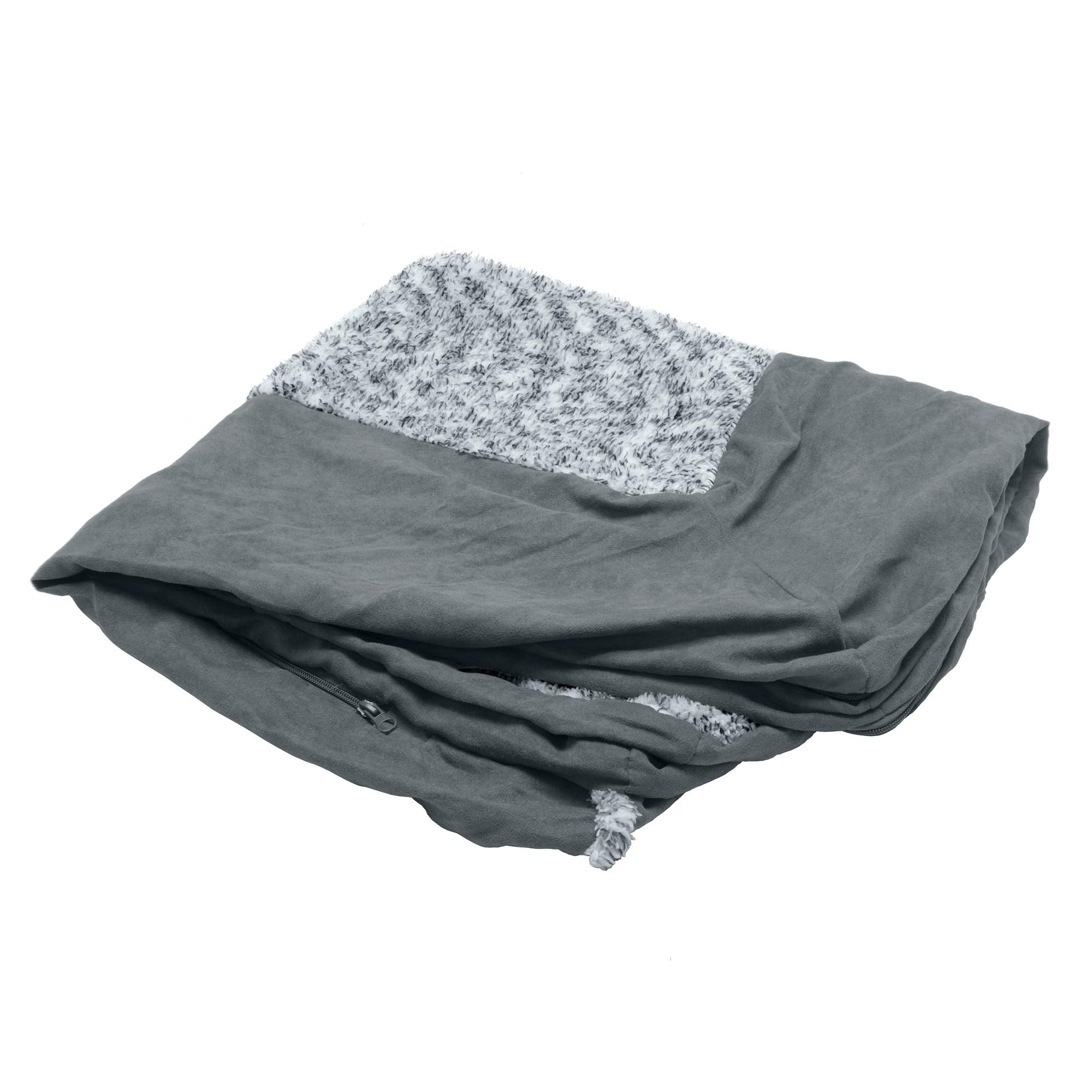 Furhaven Replacement Dog Bed Cover Two-Tone Faux Fur & Suede L Shaped Chaise, Machine Washable - Stone Gray, Jumbo Plus (XX-Larg