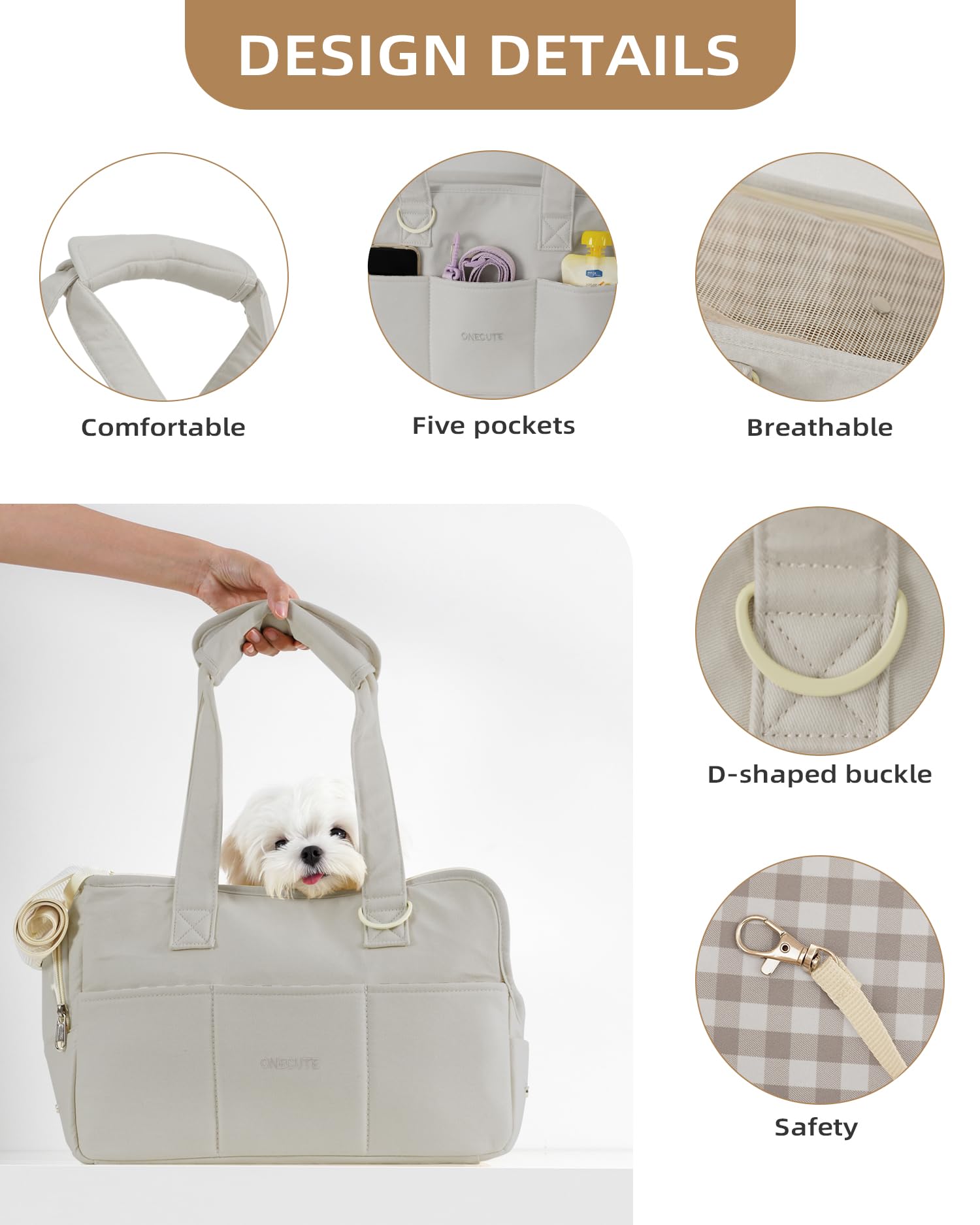 Onecute Dog Purse Carrier For Small Dogs Rabbit Cat With Large Pockets, Cotton Bag, Dog Carrier Soft Sided, Collapsible Travel P