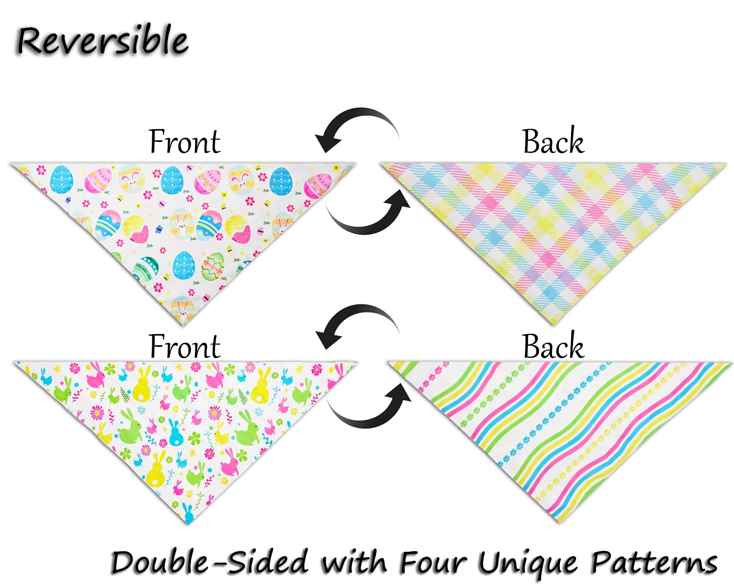 Cozyhaus Easter Dog Bandanas For Large Dogs,Reversible 2-Pack Spring Scarves,Holiday Outfits With Colorful Egg And Bunny Designs
