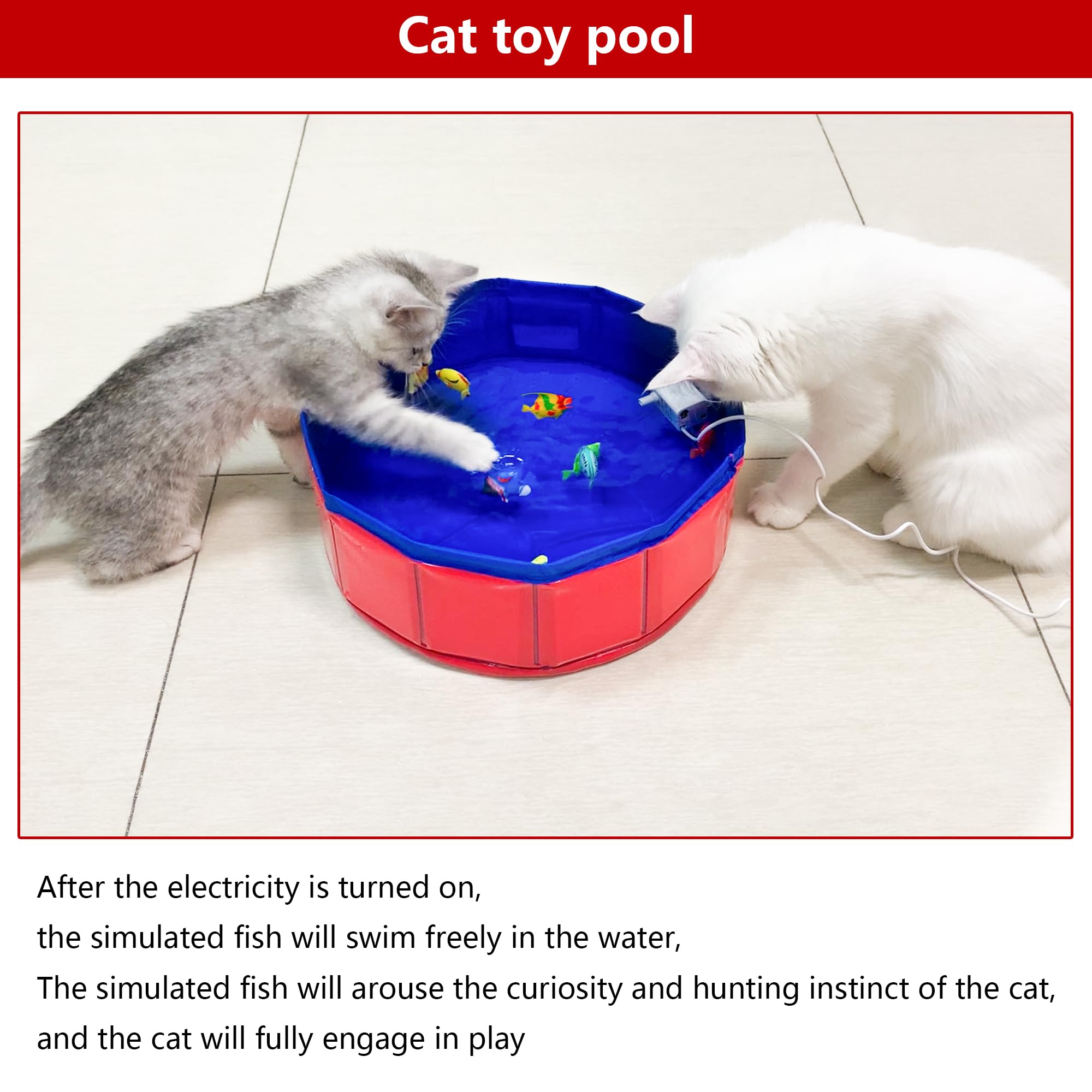 YeulYuuri Cat Pool Interactive Toys, cat Toy Fish, cat and Pool Fish Toys, Red