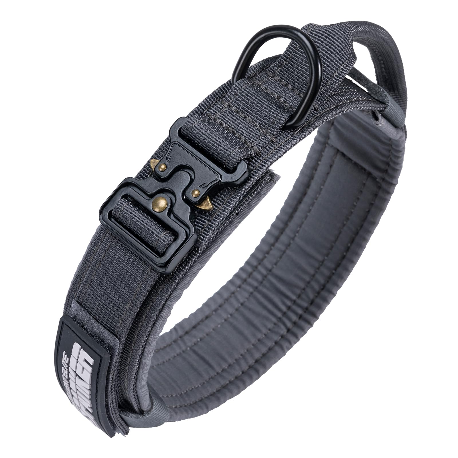 Excellent Elite Spanker Tactical Dog Collar Nylon Adjustable K9 Collar Military Dog Collar Heavy Duty Metal Buckle With Handle(Grey-M)