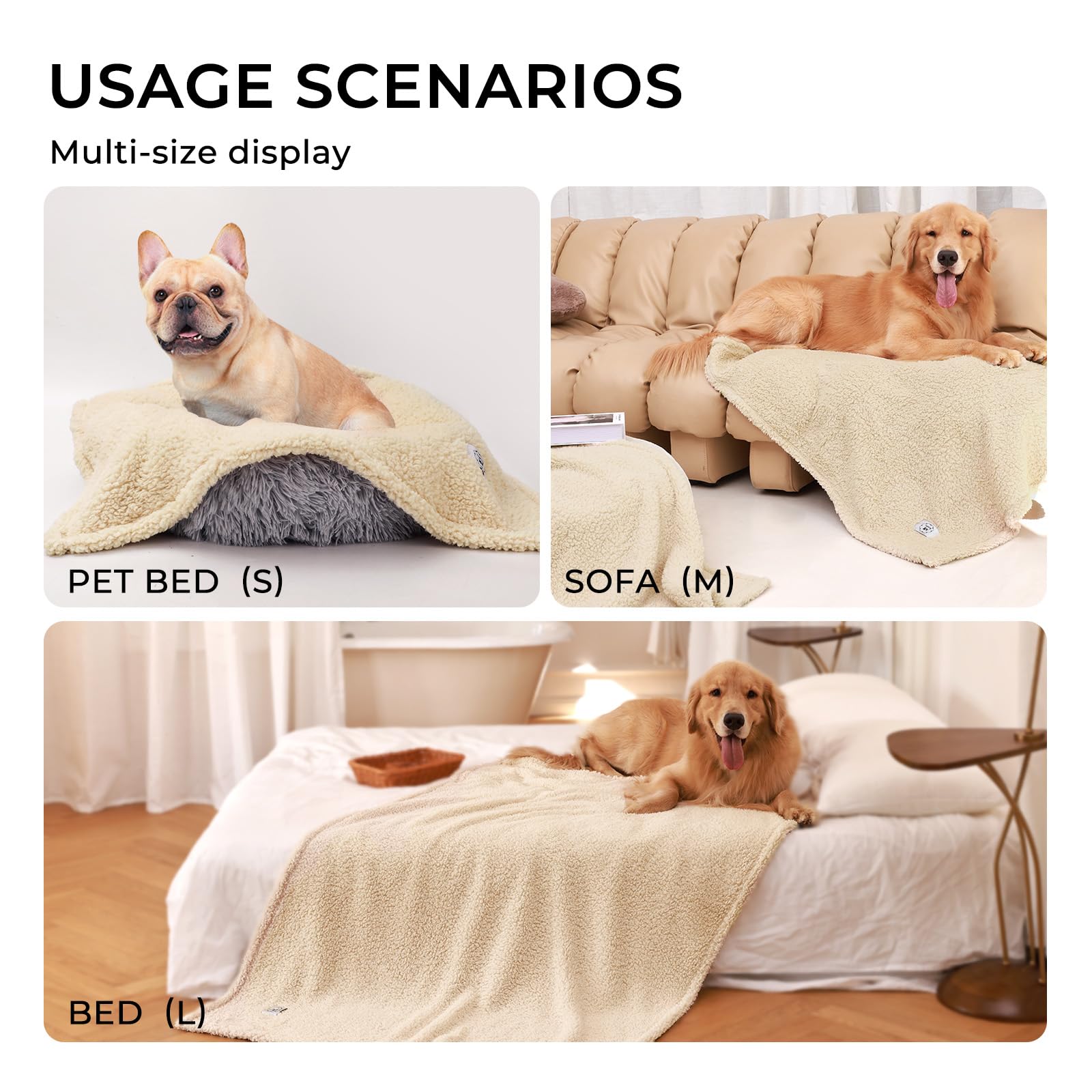 Premium Fleece Dog Blanket Soft Pet Sherpa Calming Blankets Throw For Dog Puppy Cat, Beige Medium (31X41)
