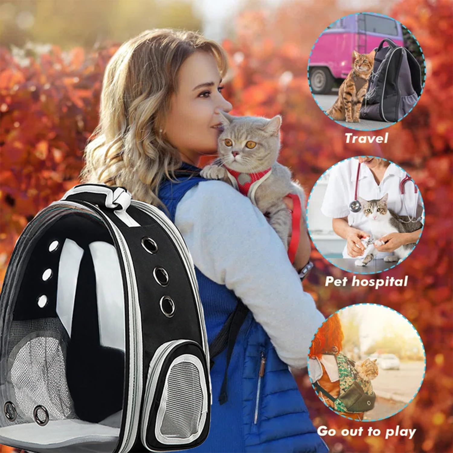 Cat Backpack Carrier, Pet Cat Carrier with Ventilated Design for Carrying Puppy Cats, Pet Carrier Backpack for Traveling/Hiking/