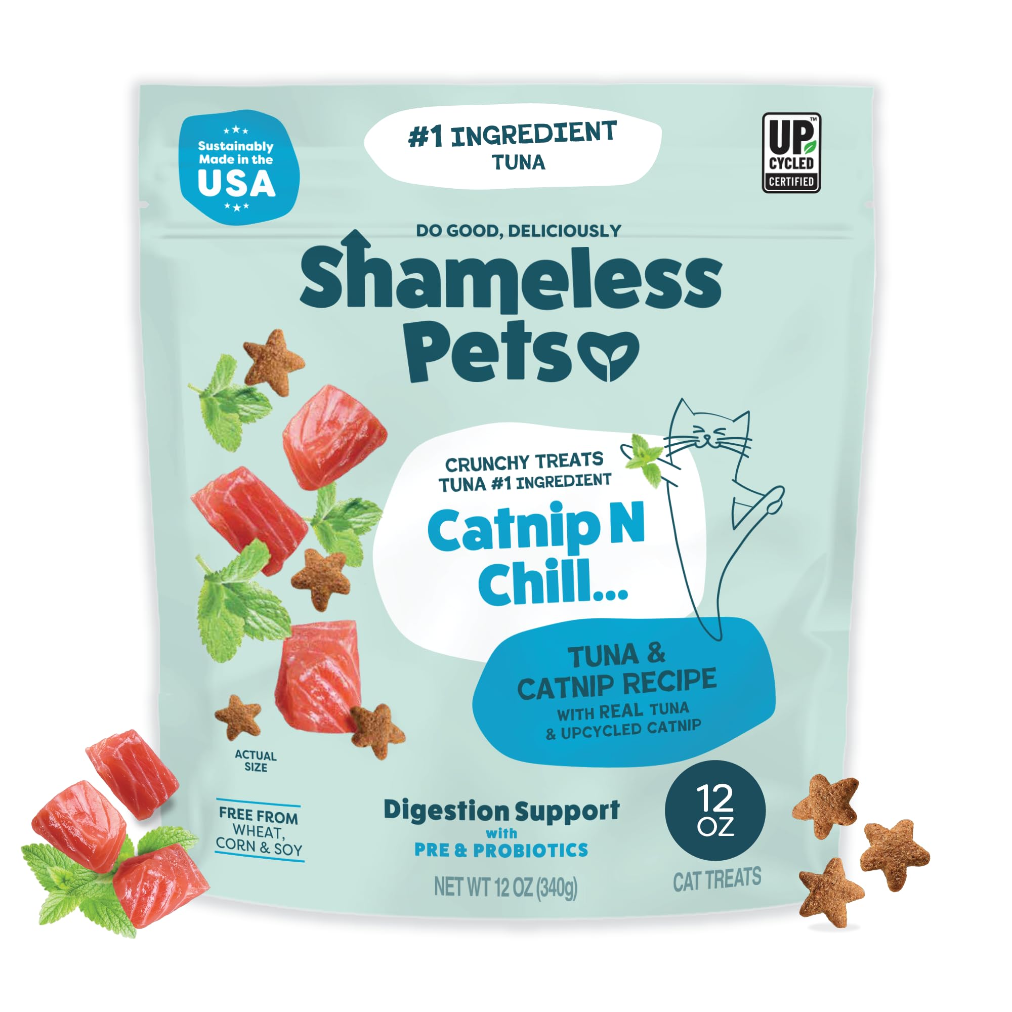 Shameless Pets Crunchy Cat Treats - Catnip Treats for Cats with Digestive Support, Kitten Treats with Real Ingredients, Natural 