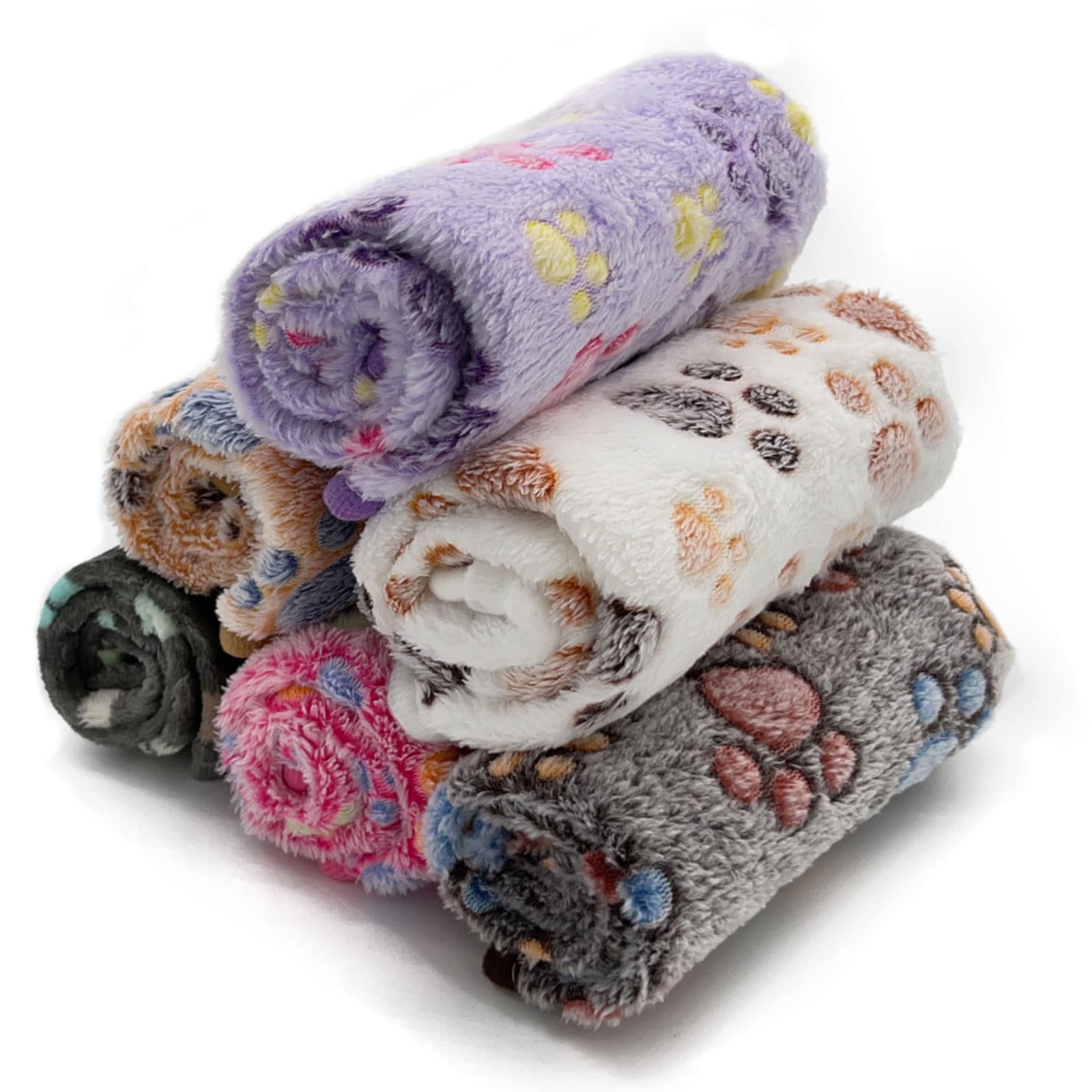 6 Pack Puppy Dog Blankets Super Soft Warm Sleep Mat Paw Print Blanket Fleece Pet Blanket Flannel Throw Dog Blankets for Small Do
