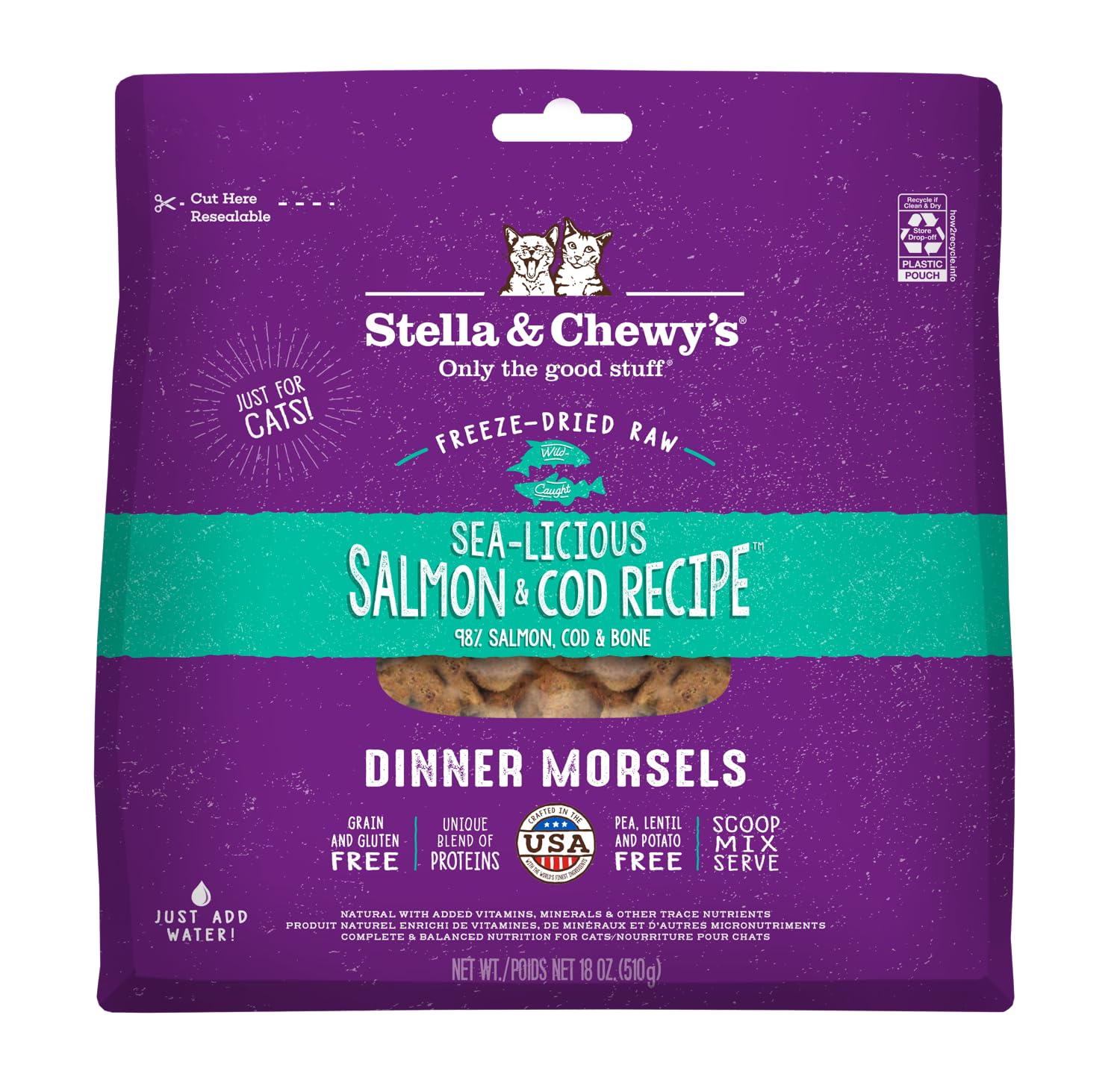 Stella & Chewys Freeze-Dried Raw Cat Dinner Morsels - Grain Free, Protein Rich Cat & Kitten Food - Sealicious Salmon & Cod Reci