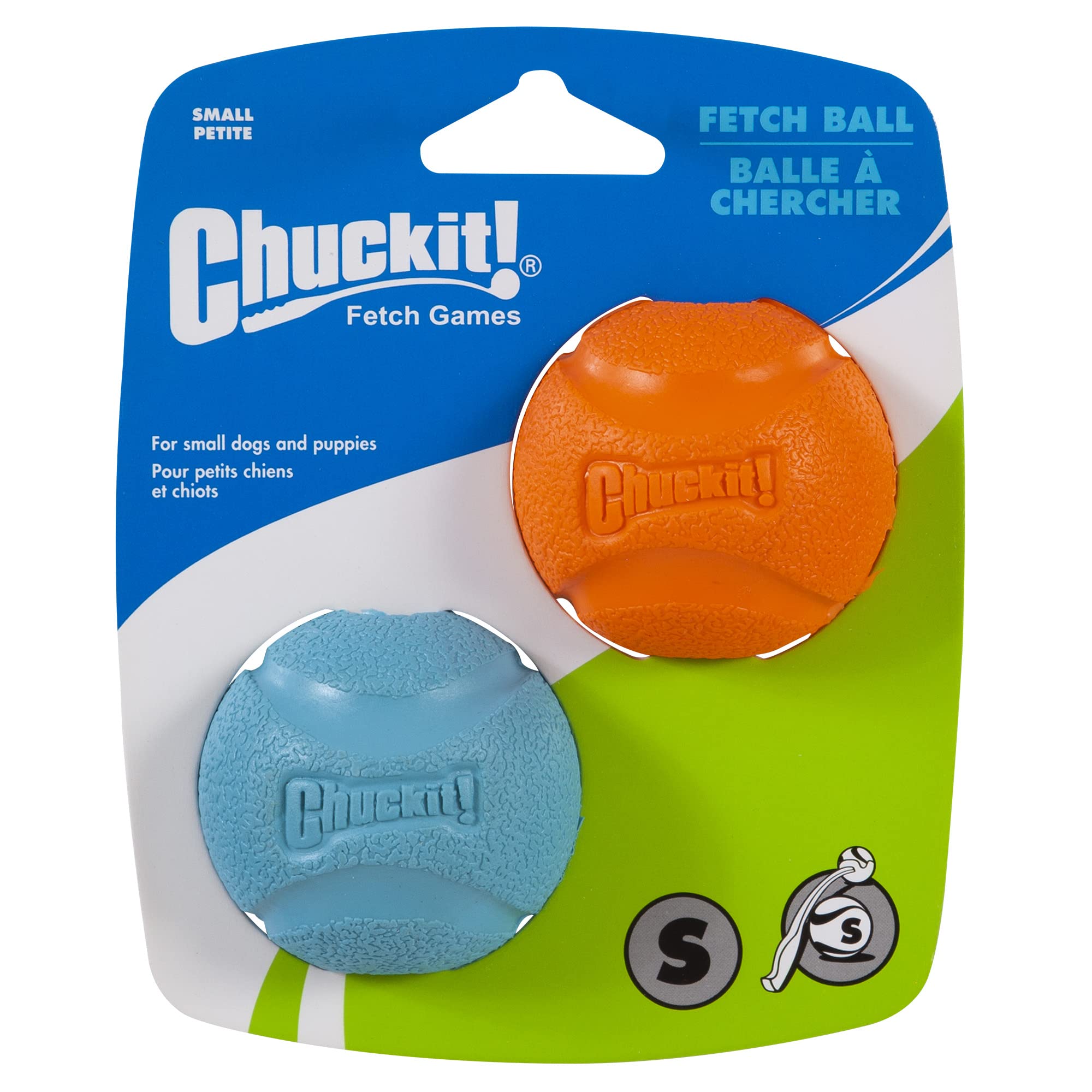 ChuckIt! HighBounce Rubber Dog Fetch Ball, Small (Colors Vary) 2 Count (Pack of 1), for Large Breeds
