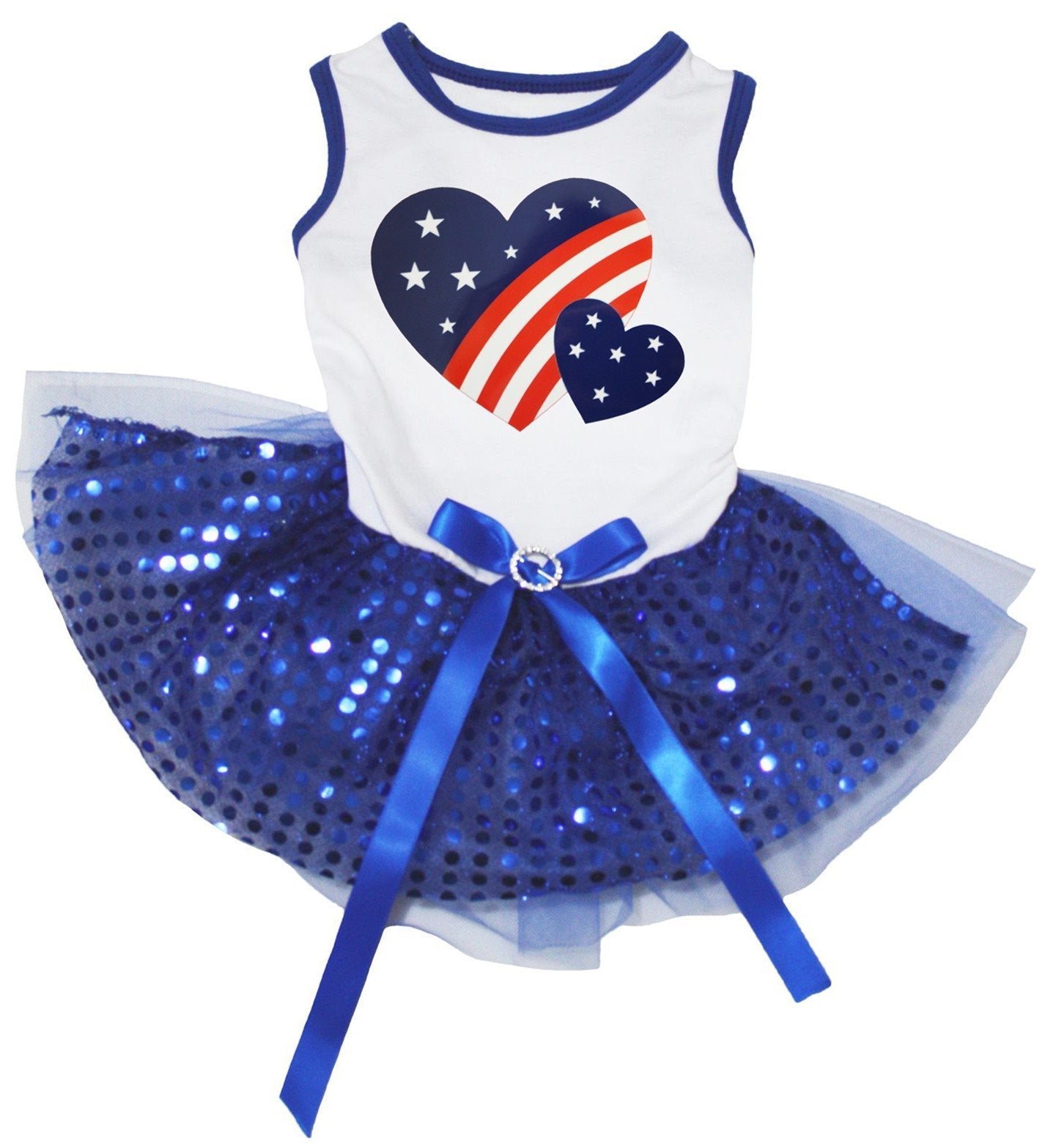 Petitebella Usa Twins Heart Puppy Dog Dress (White/Blue Sequins, Medium)